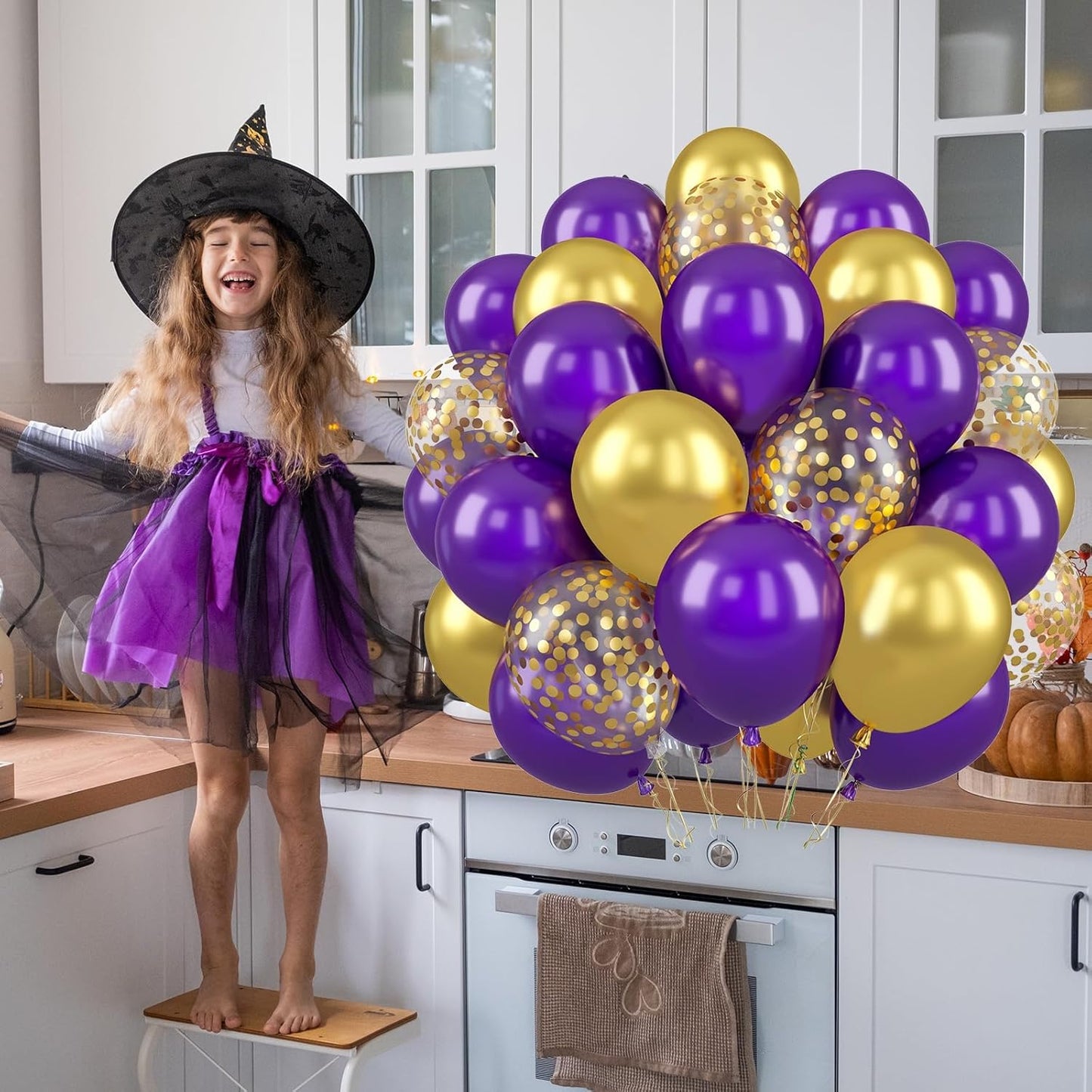 Paready Purple and Gold Balloons, 50 Pcs Dark Purple Party Balloons, 12 Inch Retro Purple Metallic Gold Confetti Balloons Helium for Graduation Wedding Bridal Baby Shower Birthday Party Decorations