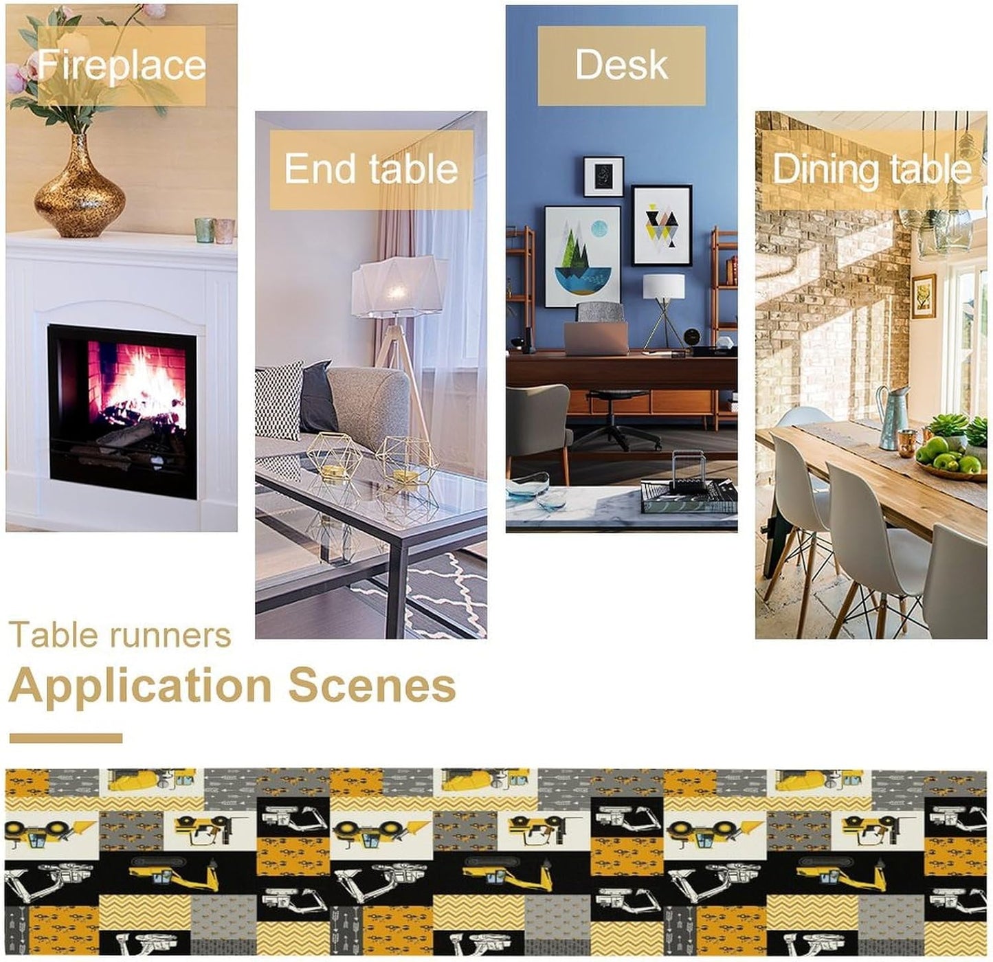 Excavator Table Runner,Boys Kids Construction Vehicles Equipment Trucks Cartoon Car Tablecloth Burlap for Hotel Indoors Outdoor Dining Room Kitchen Holiday Party, 13x70in