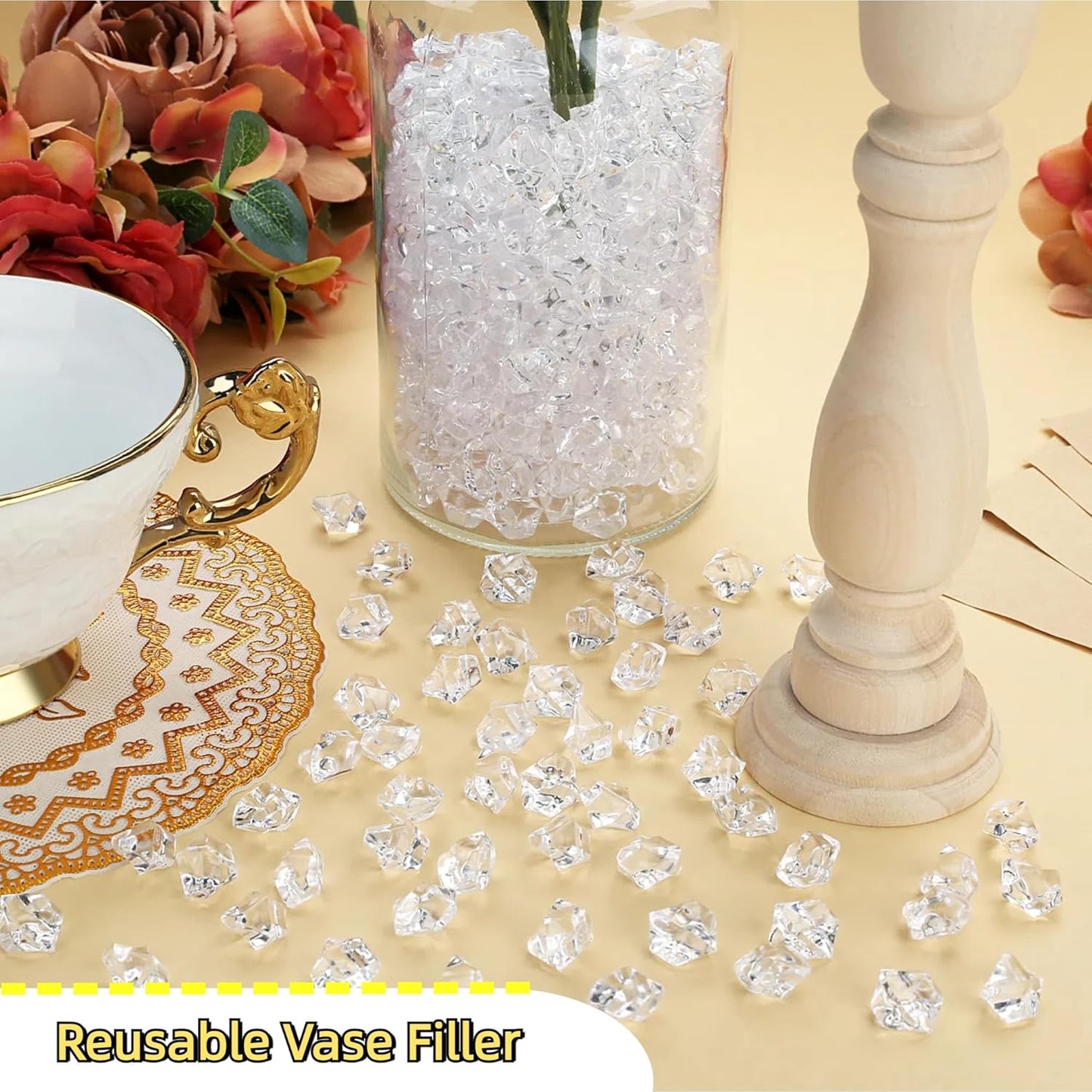 YATOJUZI 500pcs Fake Ice Cubes Christmas Vase Fillers Clear Acrylic Crushed Rocks Plastic Diamonds Gems for DIY Accessories Party Wedding Centerpiece Table Scatter Prop Display 0.5" (Only Clear)