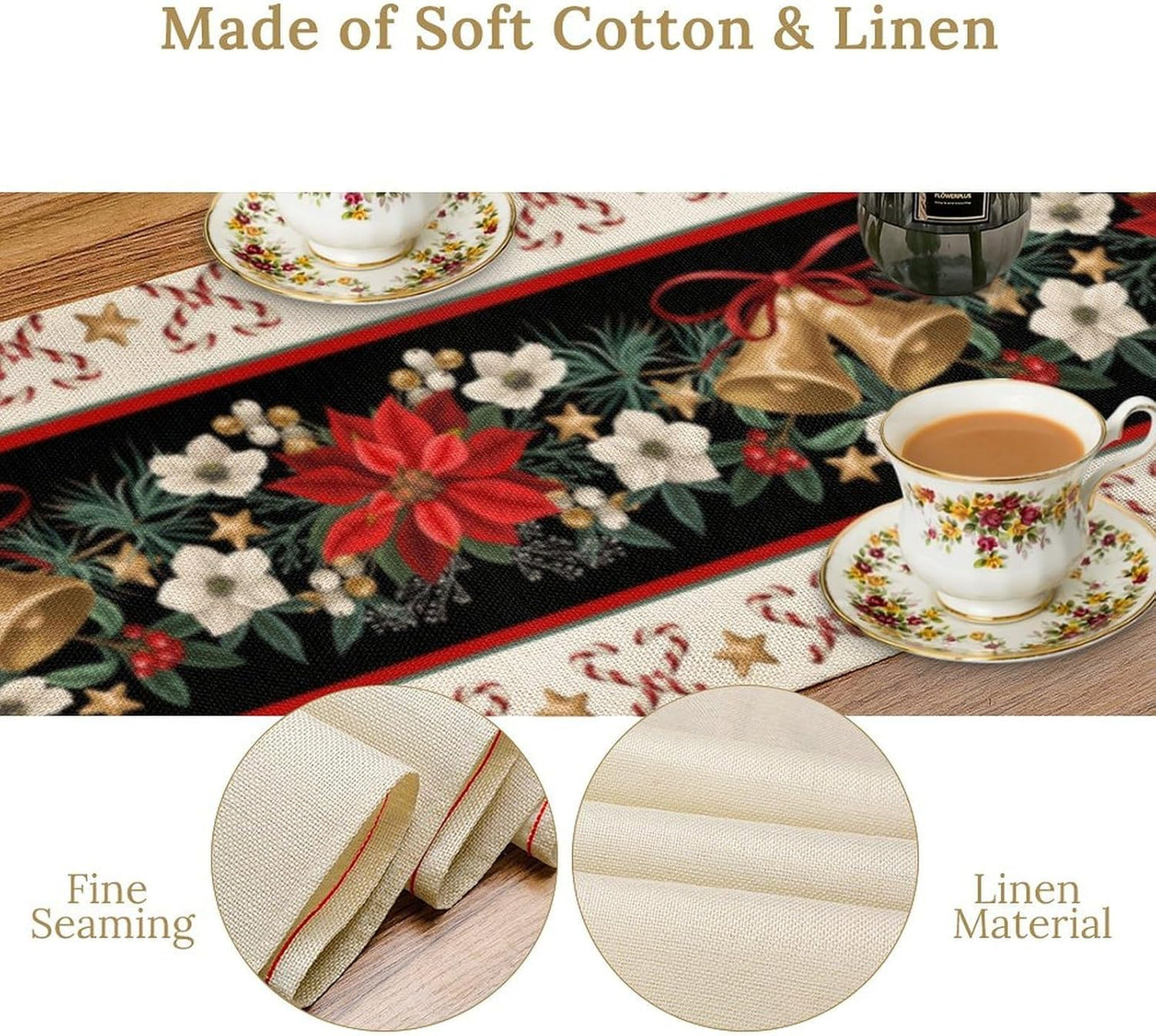 Christmas Table Runner, Xmas Holiday Seasonal Winter Table Cloth Kitchen Dining Table Decoration for Home Party Decor 13x108 Inch