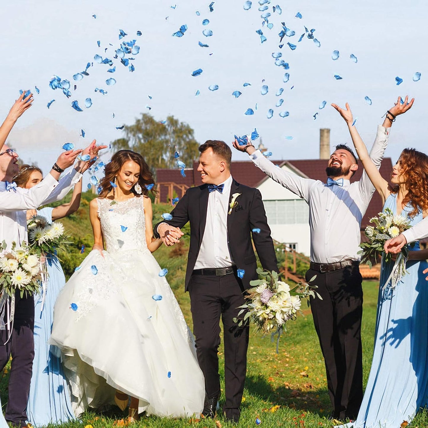 Artificial Silk Rose Petals 300pcs Blue Flower Petals for Wedding Flower Girl Romantic Night Table Centerpieces Party Favors Confetti Anniversary Decoration(Blue)