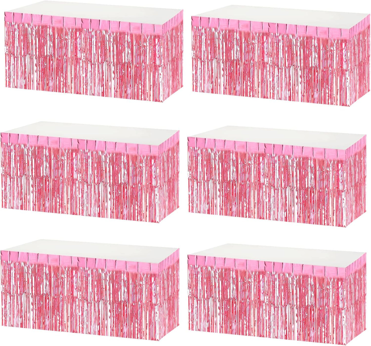 6 Pack 29x108 Inch Metallic Foil Fringe Tinsel Table Skirts Banner for Rectangle Tables Streamer Garland Curtains Backdrop for Wedding, Birthday, Parade Floats, Valentine's Day Party Decoration(Pink)