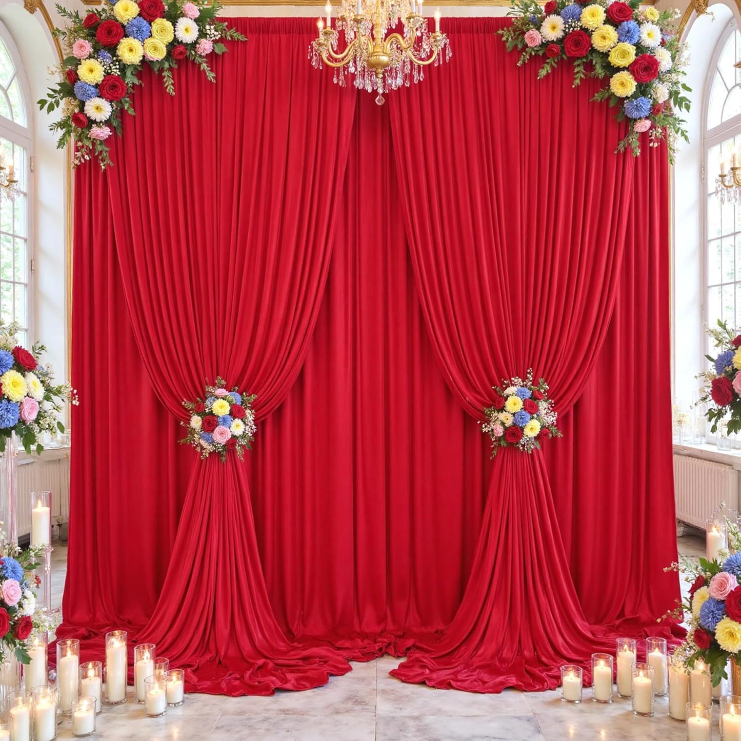 20×14ft Wrinkle Free Red Backdrop Curtain for Wedding Parties,2 Panels 5×14ft Height Soft Silky Polyester Backdrop Drapes Red Photo Back Ddrop Curtains for Event Photography Christmas Background Cloth