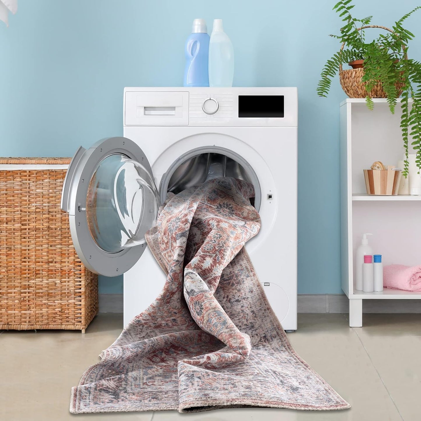 Bloom Rugs Caria Washable Non-Slip 6x9 Rug - Brick/Dark Blue Traditional Area Rug for Living Room, Bedroom, Dining Room, and Kitchen - Exact Size: 6' x 9'