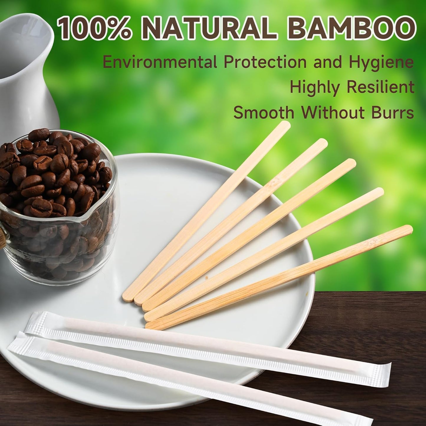 VIWIK 500 Pack Coffee Stirrers 5.5 Inch Coffee Bar Accessories - Individually Wrapped Wood Bamboo Coffee Stir Sticks, Disposable Bamboo Stir Sticks
