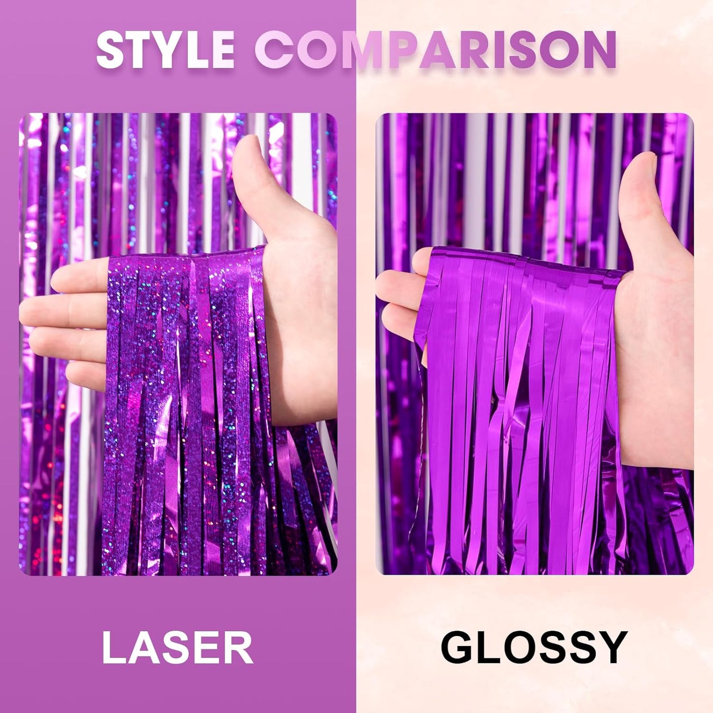 3 Pack 3.3 x 8.2 ft Laser Purple Foil Fringe Backdrop Curtains, Tinsel Streamers Birthday Party Decorations, Fringe Backdrop for Graduation, Baby Shower, Gender Reveal, Disco Party