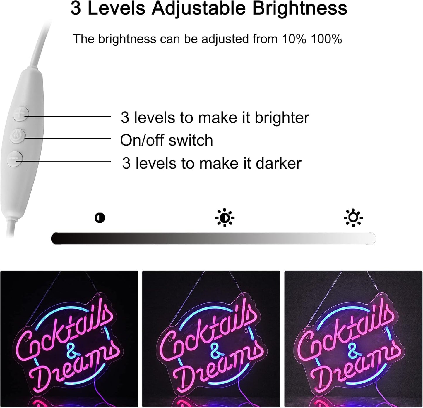 Cocktails and Dreams Neon Sign for Wall Decor Neon Signs with Dimmable Switch LED Neon Signs Bedroom Beer Bar Neon Light Sign Hotel Party Club Office Art Lights