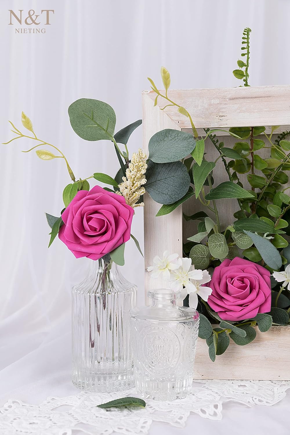 N&T NIETING Artificial Flowers, Foam Roses Perfect for DIY Wedding Bridal Bouquets Centerpieces Bridal Shower Party Home Flower Arrangement Decor 25Pcs, Hot Pink