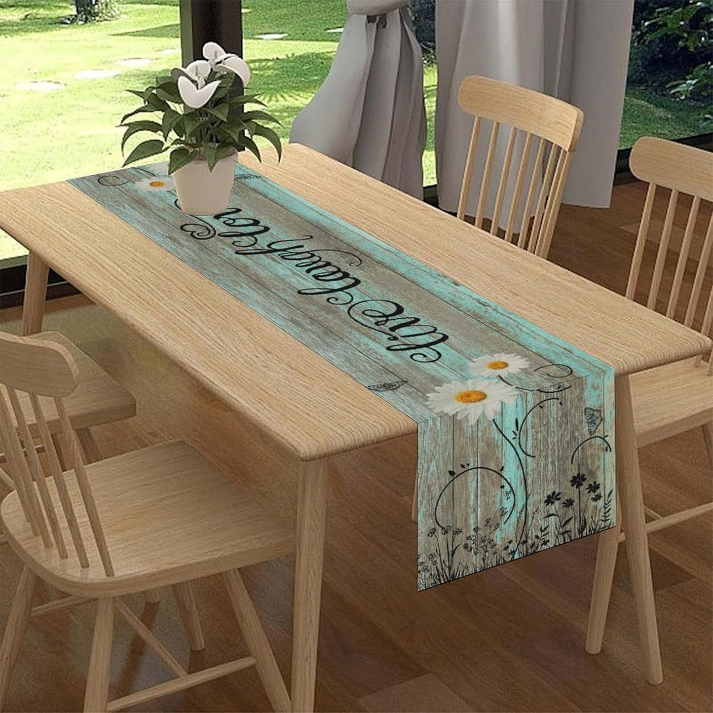 Daisy Table Runner, Spring Floral Seasonal Summer Yellow Flower Rustic Farmhouse Table Center Decor for Home Kitchen Dining Patio Holiday Party Indoor Outdoor Table Decorations, 13"x72" Inch