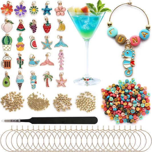DIY Wine Glass Charms Kit, 25pcs Personalized Reusable Drink Marker Tags, Glass Identifiers for Wine Tasting Party, Unique Hostess Gifts & Party Decorations