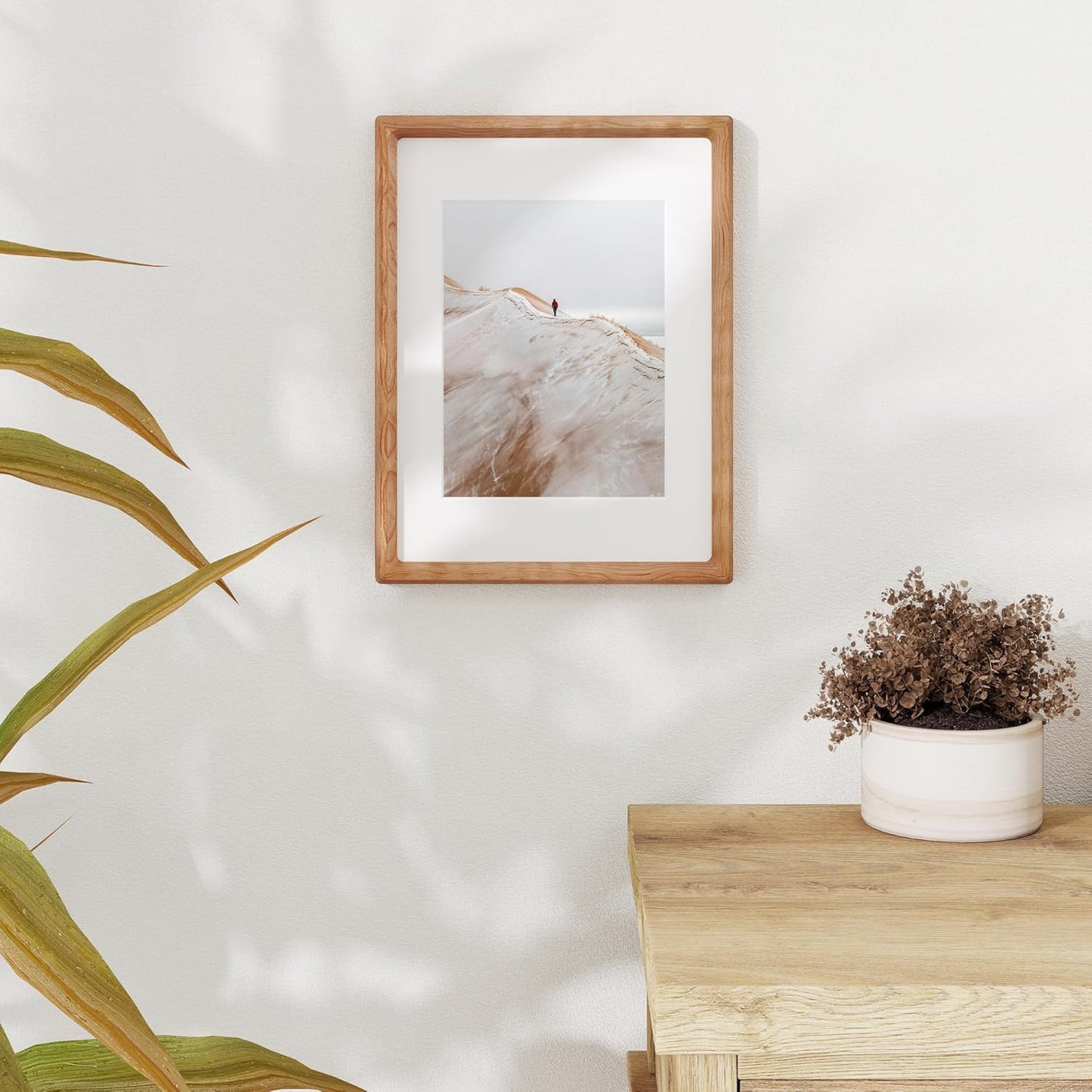 9x12 Picture Frame USA-Sourced Natural Cherry Wood Solid Original Wood Photo Frame Rounded Corner with Mat to 6x8 Picture Display with Real Glass Family Picture, Wedding Picture, Photo, Certificate