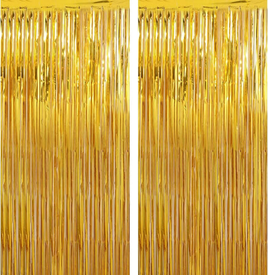 2 Pack Gold Streamers Party Decorations Gold Tinsel Backdrop Supplies Foil Curtain Backdrop for Baby Shower Birthday Bachelorette Wedding Engagement Holiday Celebration Party Decorations