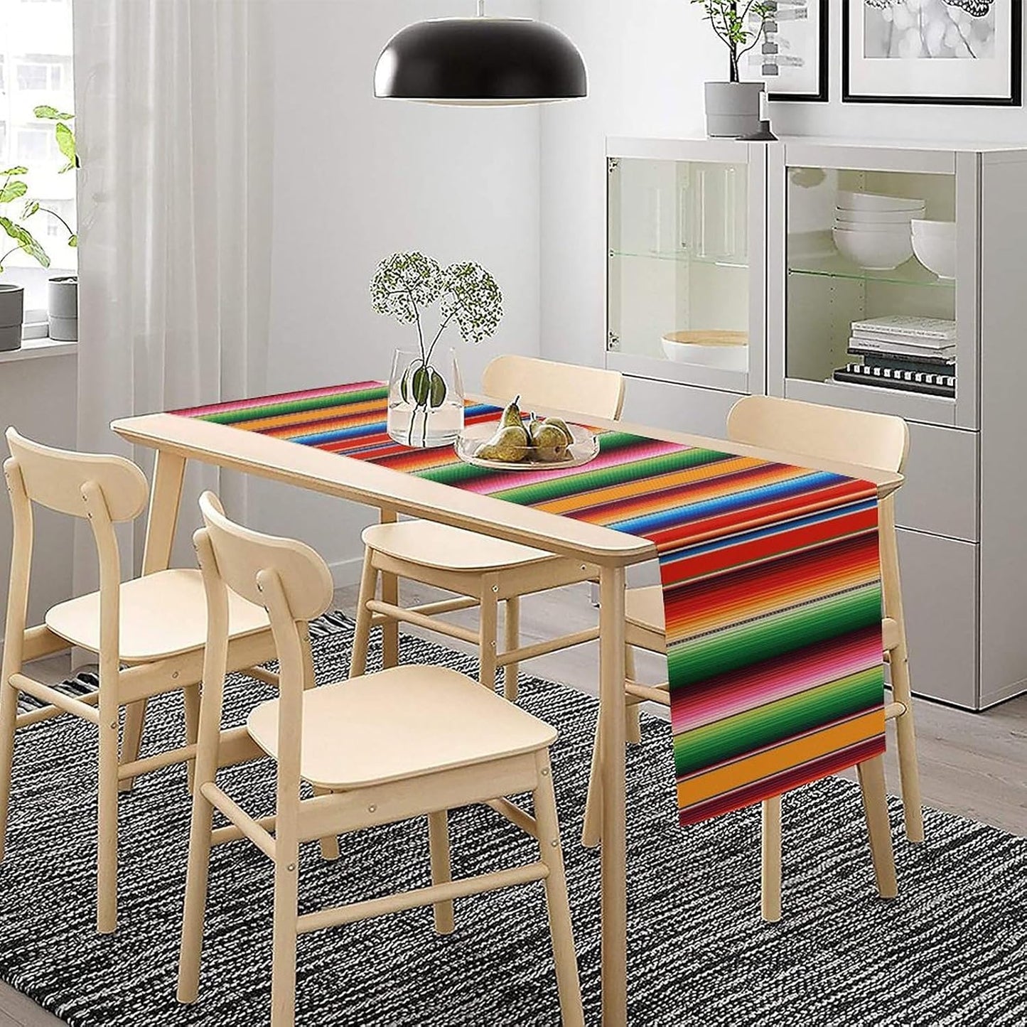 Mexican Table Runner,Colorful Stripe Art Table Runner for Kitchen Dining Table Home Party Decoration 13x120 Inch