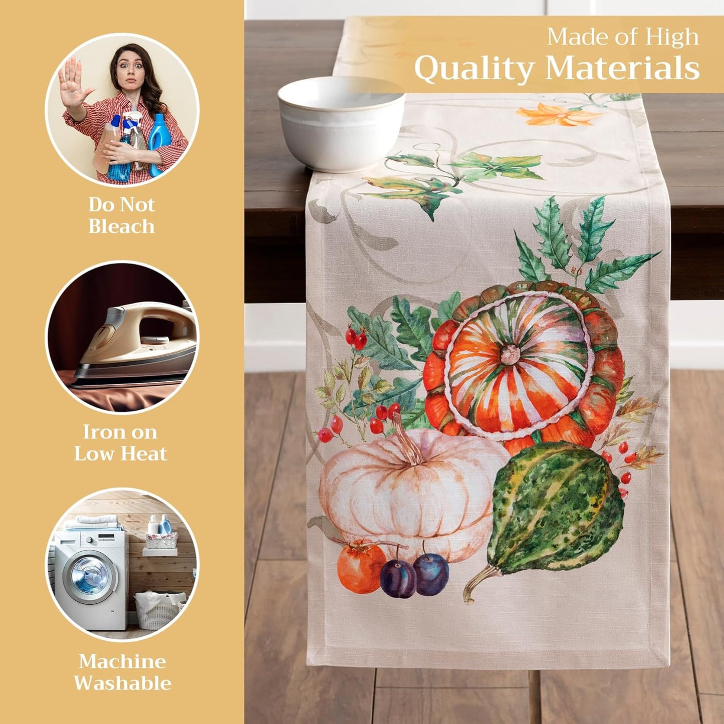 Maison d' Hermine Table Runner 100% Cotton Single Layer Table Runners 108 inches Long for Thanksgiving Christmas Decorations Home Kitchen Dining Party Wedding (Lumina, 14.5" x 108")