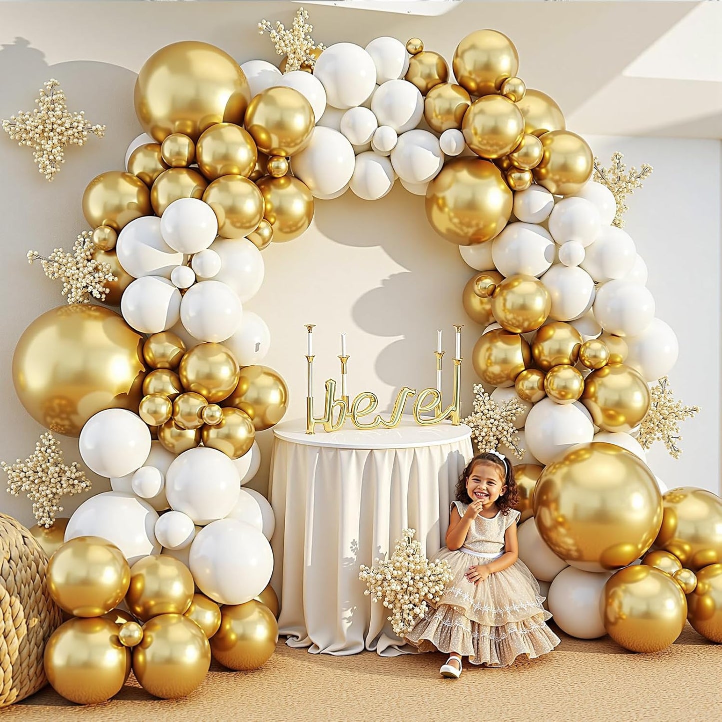 412Pcs White and Gold Balloon Arch Kit,18 12 10 5 Inch Gold balloons different sizes White Metallic Gold Latex Balloon Garland kit for Anniversary Birthday Engagements Party Decorations