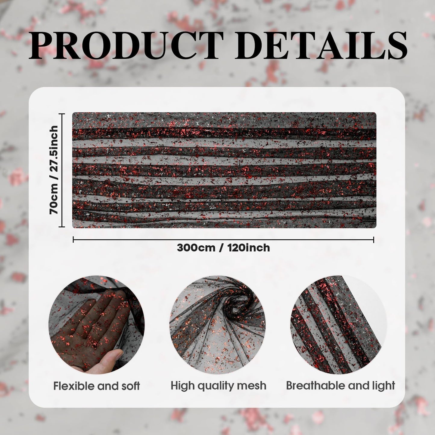 Artoid Mode Black Red Gold Gauze Table Runner 120 Inch 10FT, Glitter Metallic Foil Sheer Dining Wedding Anniversary Holiday Table Decor for Home Party