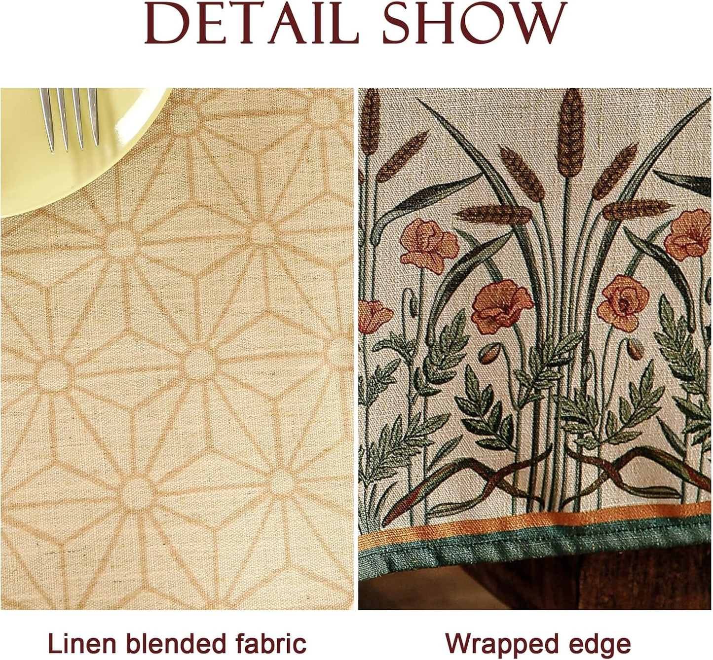 patdrea Designer French Light Brown Long Rectangle Table Cloth,Linen Floral Durable Breathable Tablecloth,Decorative for Kitchen Dining,Parties,Tea Party,Christmas,Thanksgiving,63"x102"-Cudillero