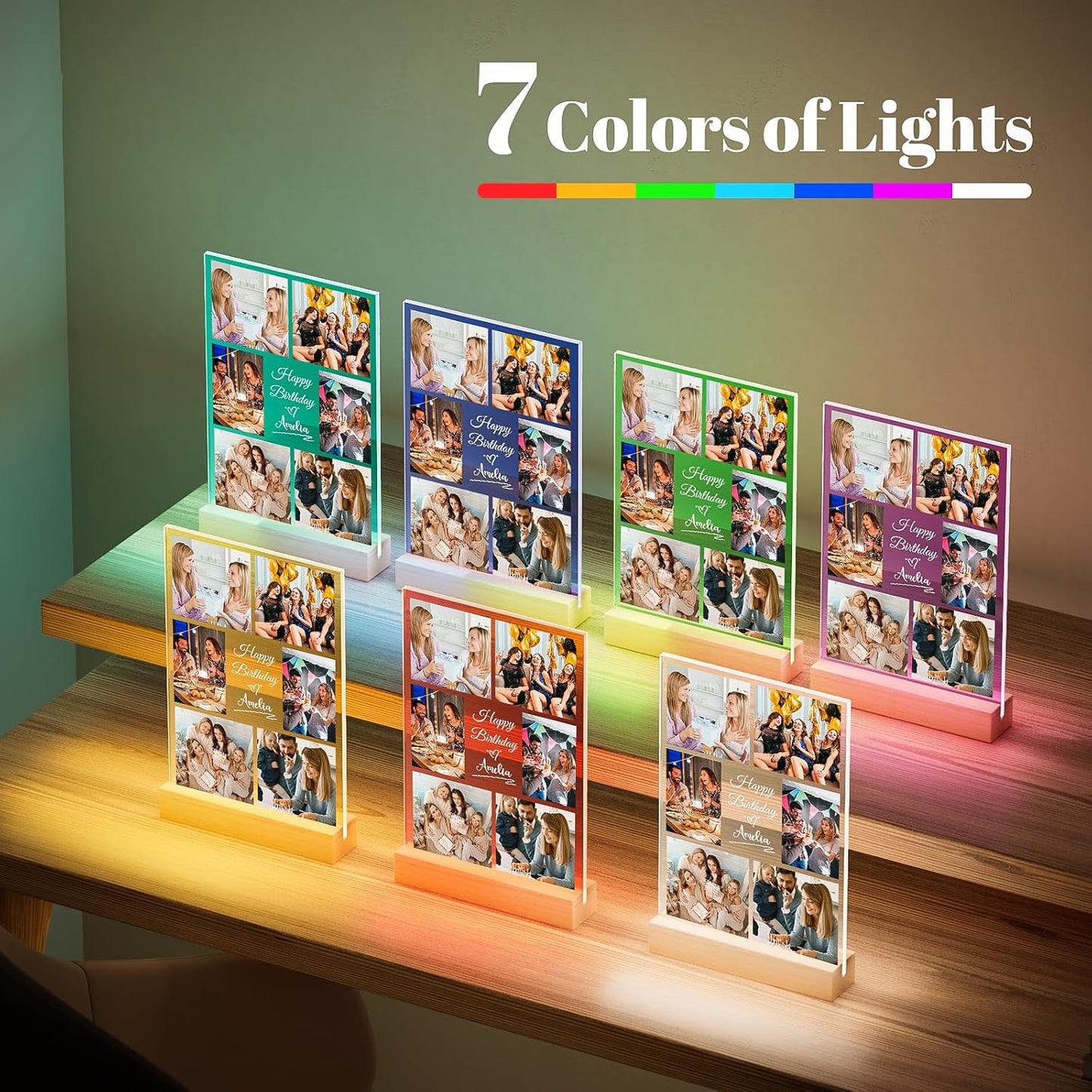 Custom Picture Frames with Photo, Personalized Collage Picture Frame with Night Light, Custom Photo Frame, Customized Best Friend Photo Gifts, Personalized Birthday Gifts for Women Friends Her Him