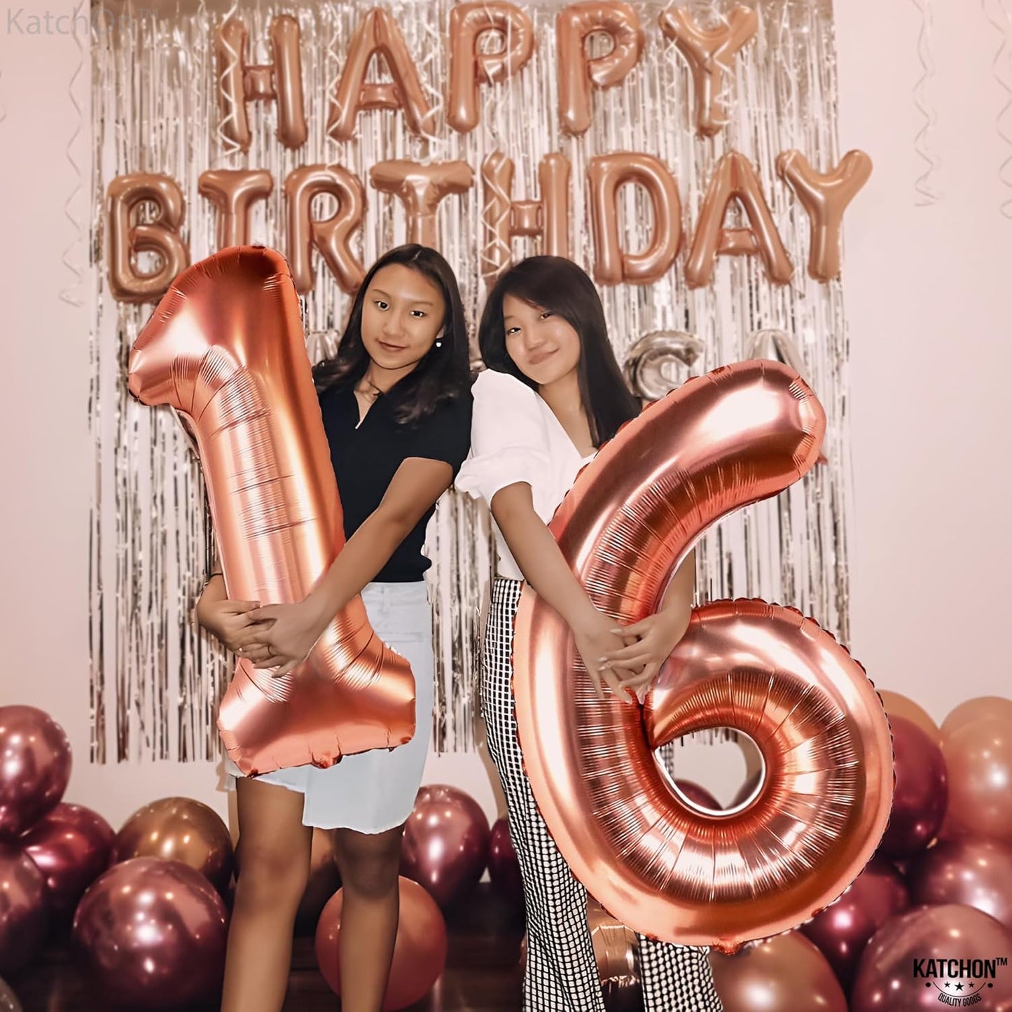 KatchOn, Rose Gold 16 Balloon Numbers - 40 Inch | Foil Balloon For 16th Happy Birthday Decorations for Girls | Rose Gold Balloon For Sweet 16 Party Decorations Anniversary Decoration