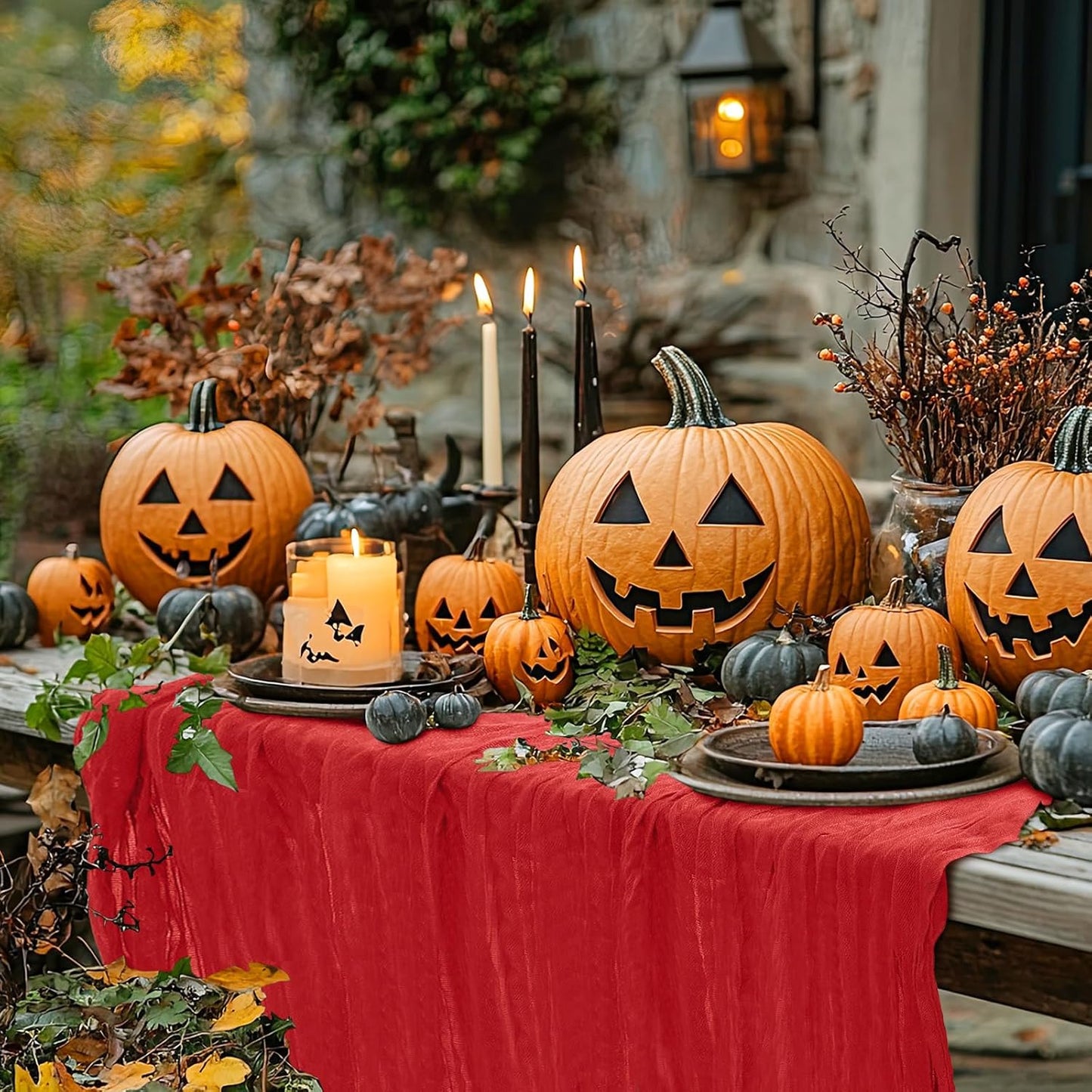 12 Pack Cheesecloth Table Runner 10Ft Christmas Gauze Boho Table Runners for Wedding Decor Bridal Shower Decorations Baby Shower Party(35" x 120")(Red)