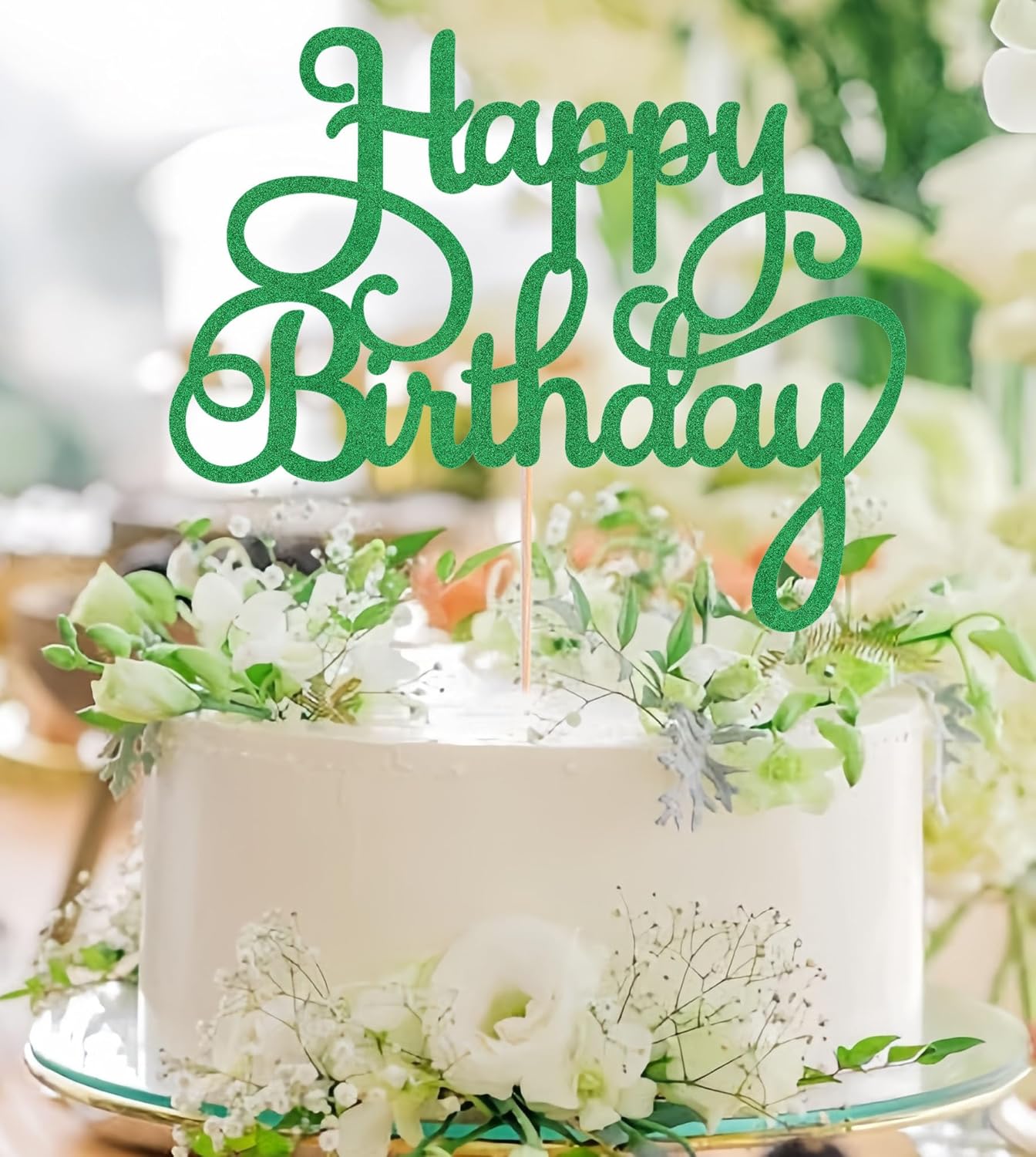 Happy Birthday Cake Topper - Green Glitter Birthday Party Cake Decoration Supplies - Happy Birthday Cake Decor, for Anniversary/Birthday Party Supplies Photo Booth Props