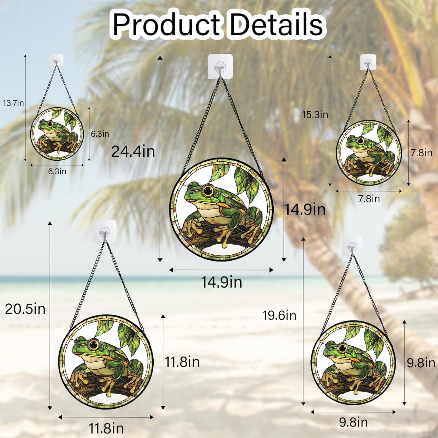 Stained Glass Window Hanging, Frog Green Leaf Sun Catchers Colorful Glass Panel Cool Suncatcher Decor for Birthday for Women, Men, Wife, Aunt, and Mom 14.9x14.9 in