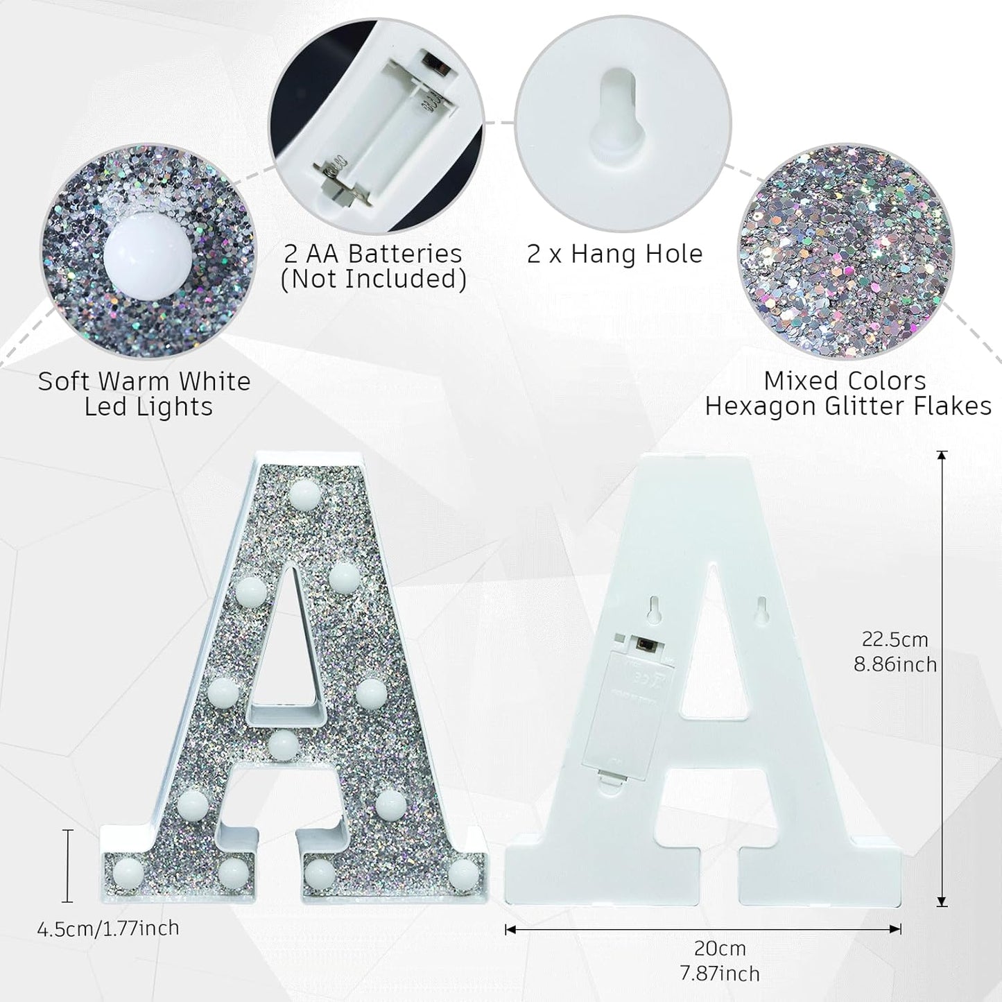 Light Up Letters, Marquee Light Letters for Table Decorations, Glitter Light Up Signs for Prom, Events, or Engagement Party Decor, Featuring Alphabet & Number Lighted Letter, Letter A