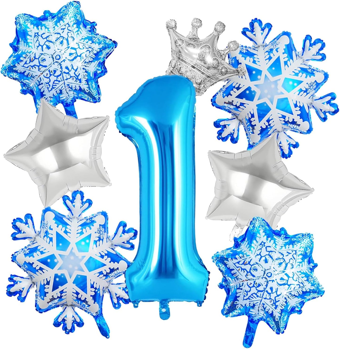 8Pcs Winter Wonderland Decorations - 40inch Blue Number 1 Balloons - Snow Balloons for Winter Birthday Decorations - Party Supplies