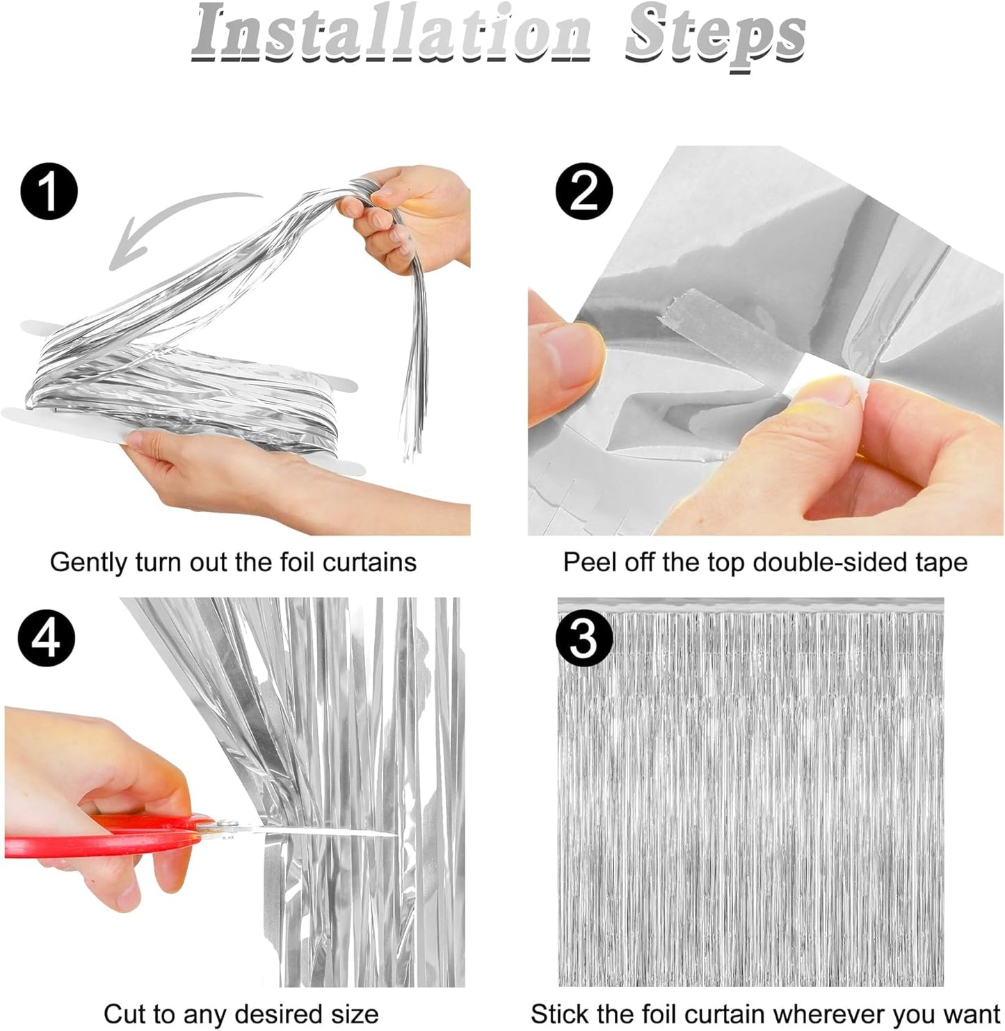 2 Pack Tinsel Backdrop, 3.28 FT x 7.05 FT Birthday Party Decorations, Silver Party Streamer Fringe Curtains Foil Backdrop, Metallic Silver Photo Props Party Supplies Party Decor