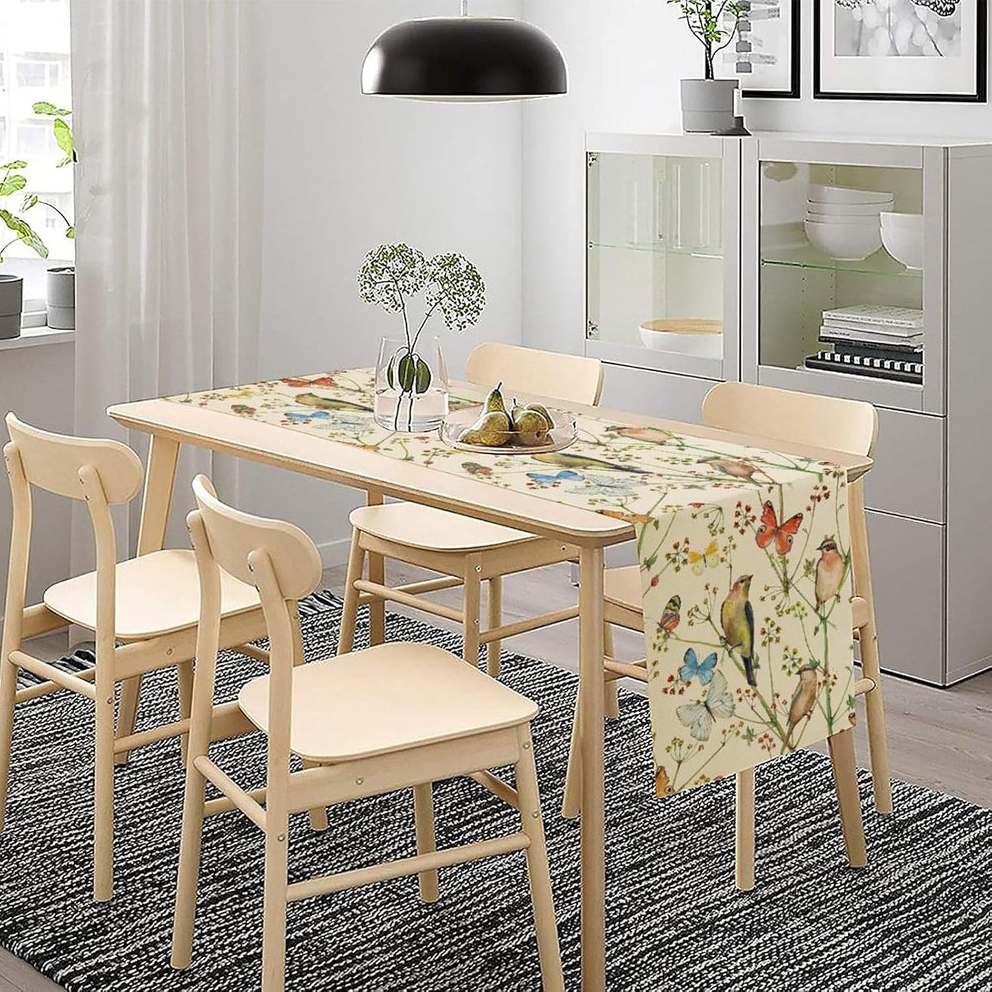Brown Bird Floral Table Runner Spring Flower Kitchen Table Decoration Suitable for Family Dinner Decoration 13x120 Inch