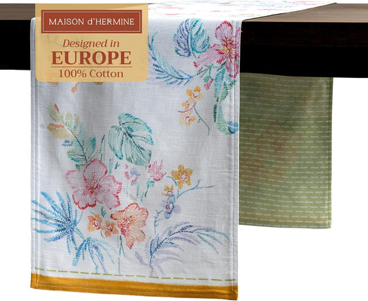 Maison d' Hermine Table Runner 100% Cotton Double Layer Table Runners 108 inches Long Decorative for Home Kitchen Dining Party Wedding Bridal Shower Spring Summer (Paradise Island, 14.50" x 108")