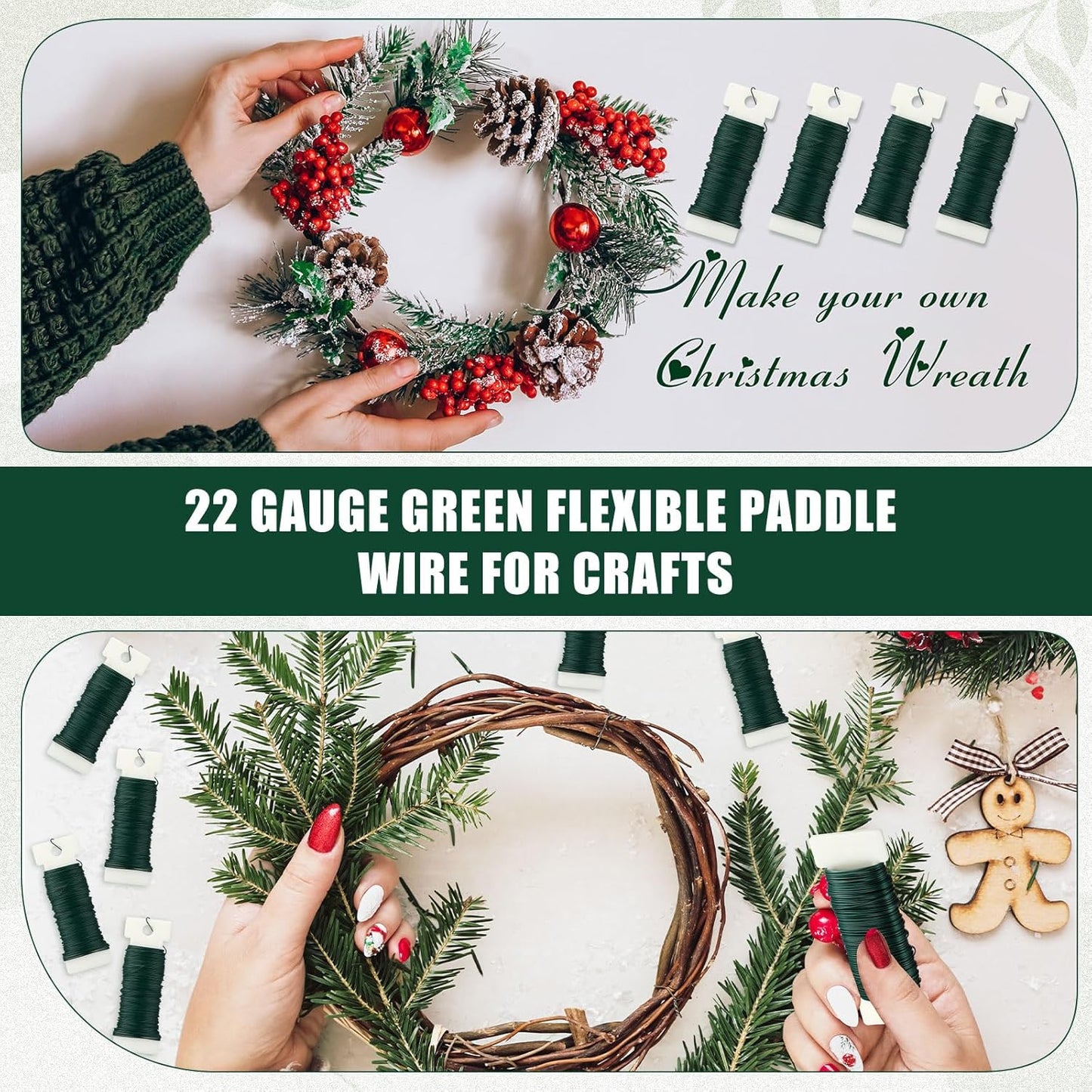 Ferraycle 16 Pack Green Floral Wire 38 Yards 22 Gauge Flexible Paddle Florist Christmas Green Wire for Crafts Christmas Wreaths Tree Garland and Floral Flower Arrangements
