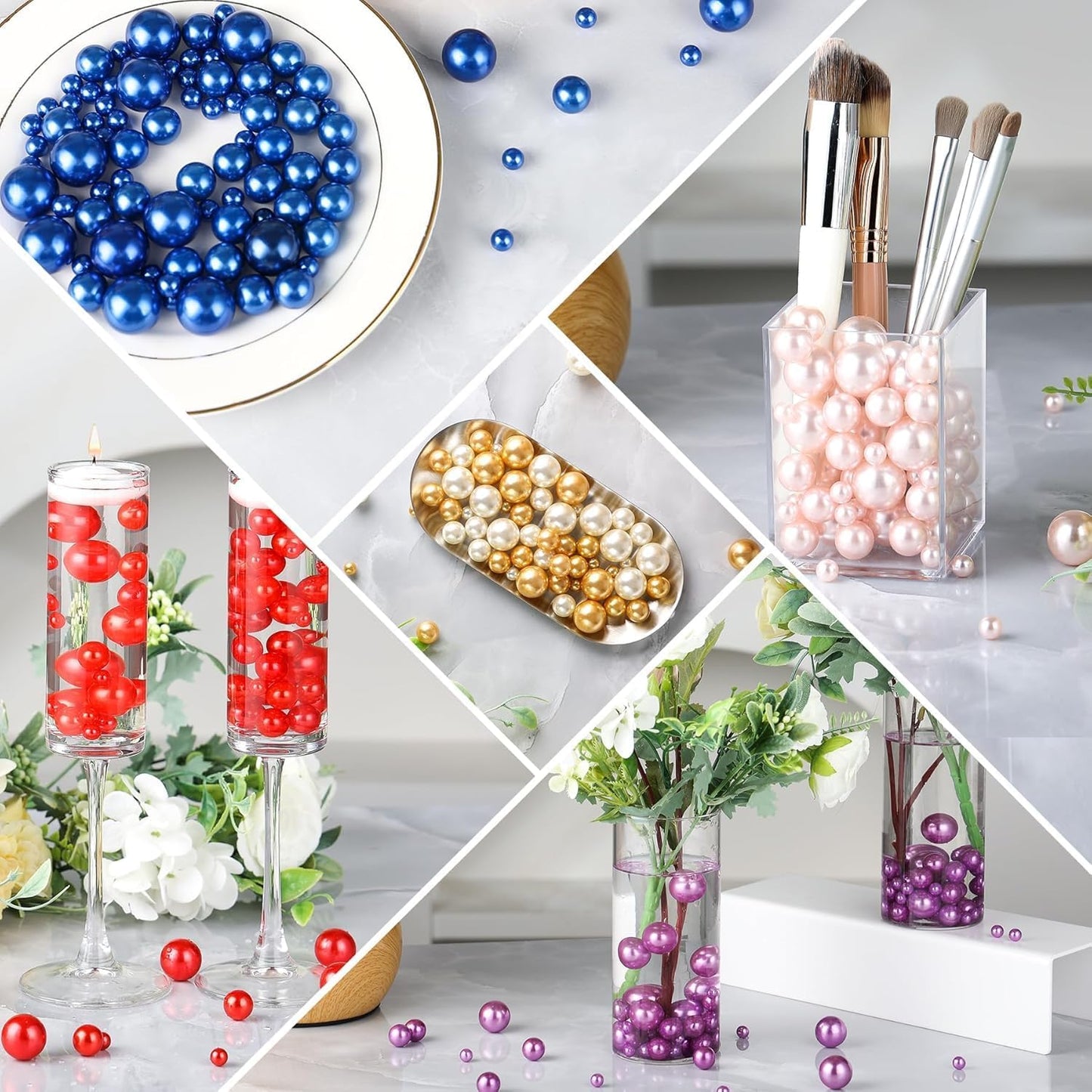 260Pcs Red&Green Glossy Beads for Centerpiece Decor, Artifical Pearls Vase Filler, No Hole Round Pearl Beads for Wedding Birthday Christmas Party Home Decor(18mm 14mm 6mm)