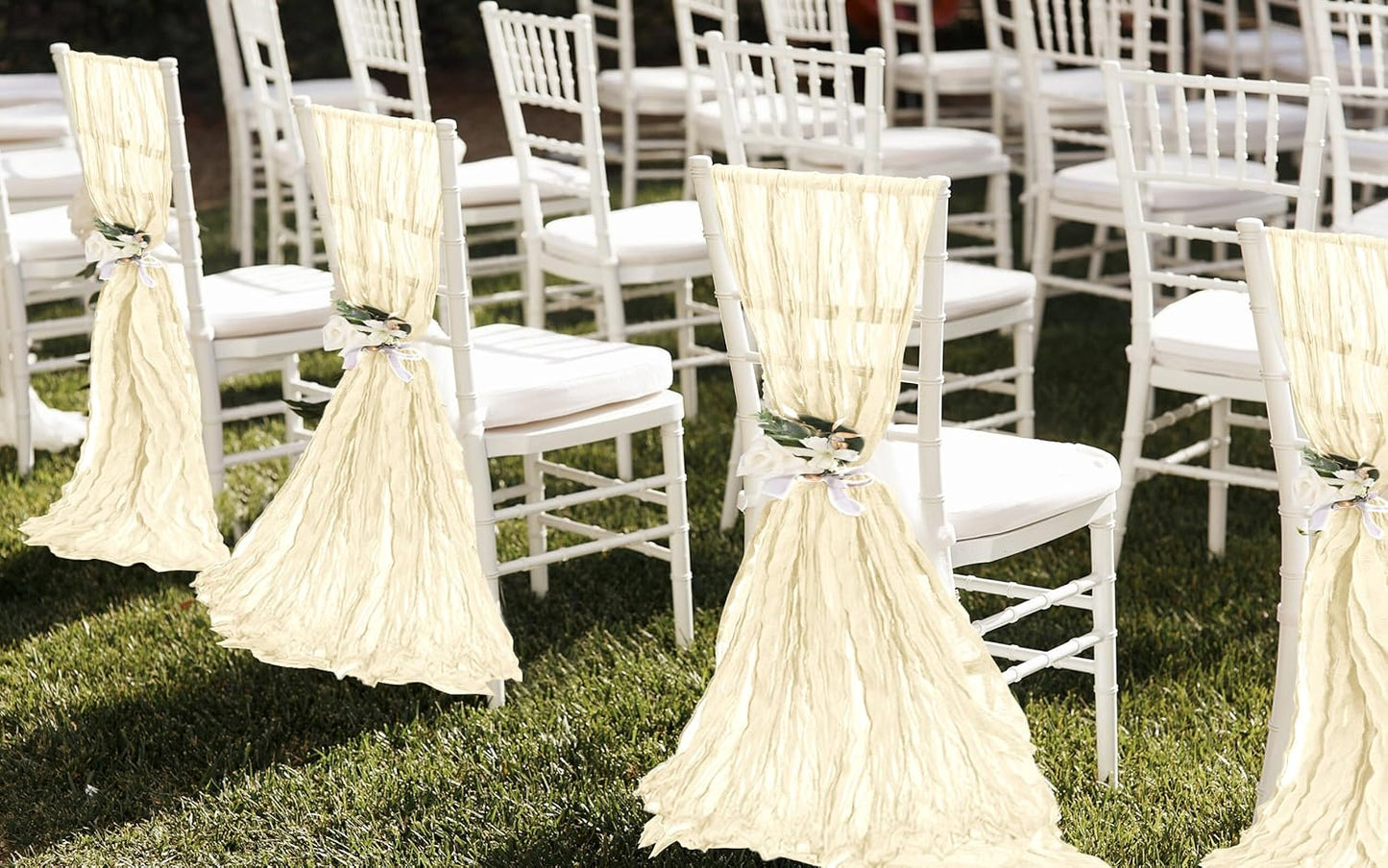 50 PCS Cheesecloth Chair Sashes, Bows Designed ChairSashes, 15.7x108 inch Chair Sashes for Aisle Decorations Universal Chairs Cover Decoration for Wedding Reception Party Banquet (Ivory)