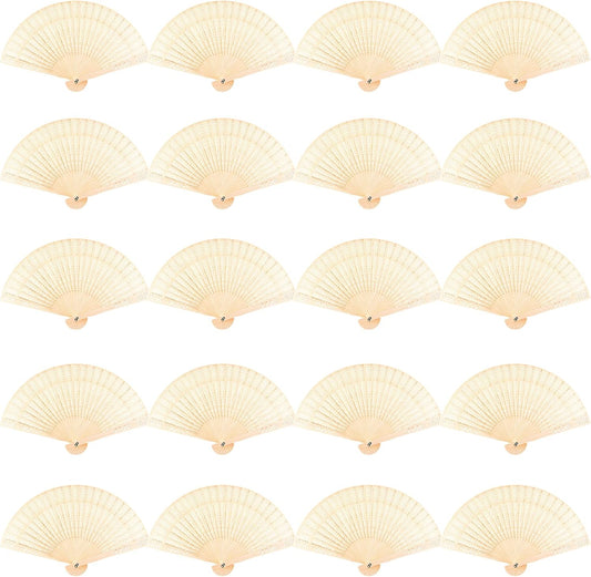 FEPITO 20 Pieces Wooden Handheld Paper Fan Wooden Folding Fans with Bamboos for Wedding Gift, Party, Home