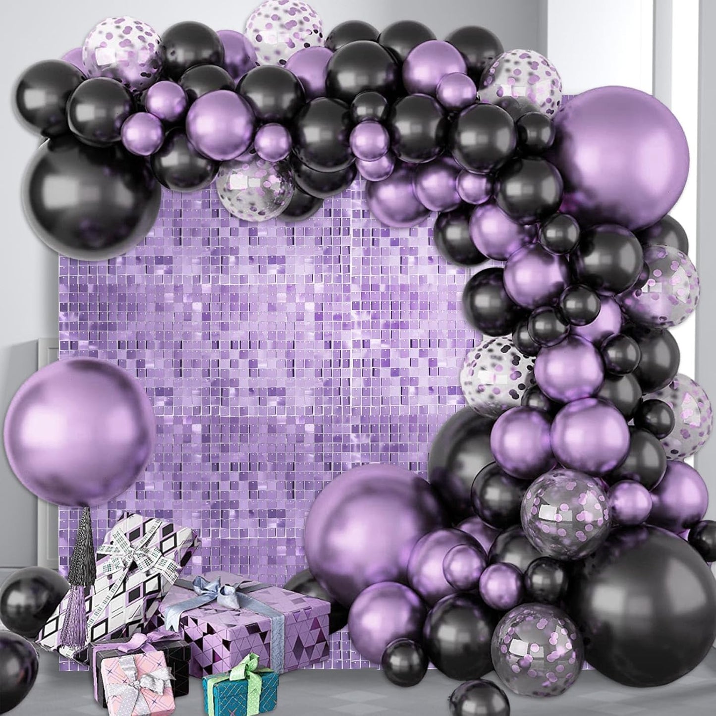 12PCS Light Purple Shimmer Wall Backdrop, Square Sequin Photo Backdrops Panel, Glitter Wall Background for Birthdays, Weddings, Graduation, Engagements, Disco Bachelorette Party Decoration (3FTx4FT)