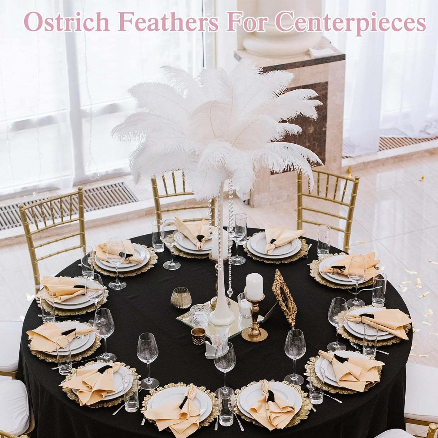 Crowye 100 Pcs Ostrich Feathers Bulk for Centerpieces Craft Ostrich Feathers for Vase Wedding Masquerade Party Home Costume Decorations (6-8 Inch,White)