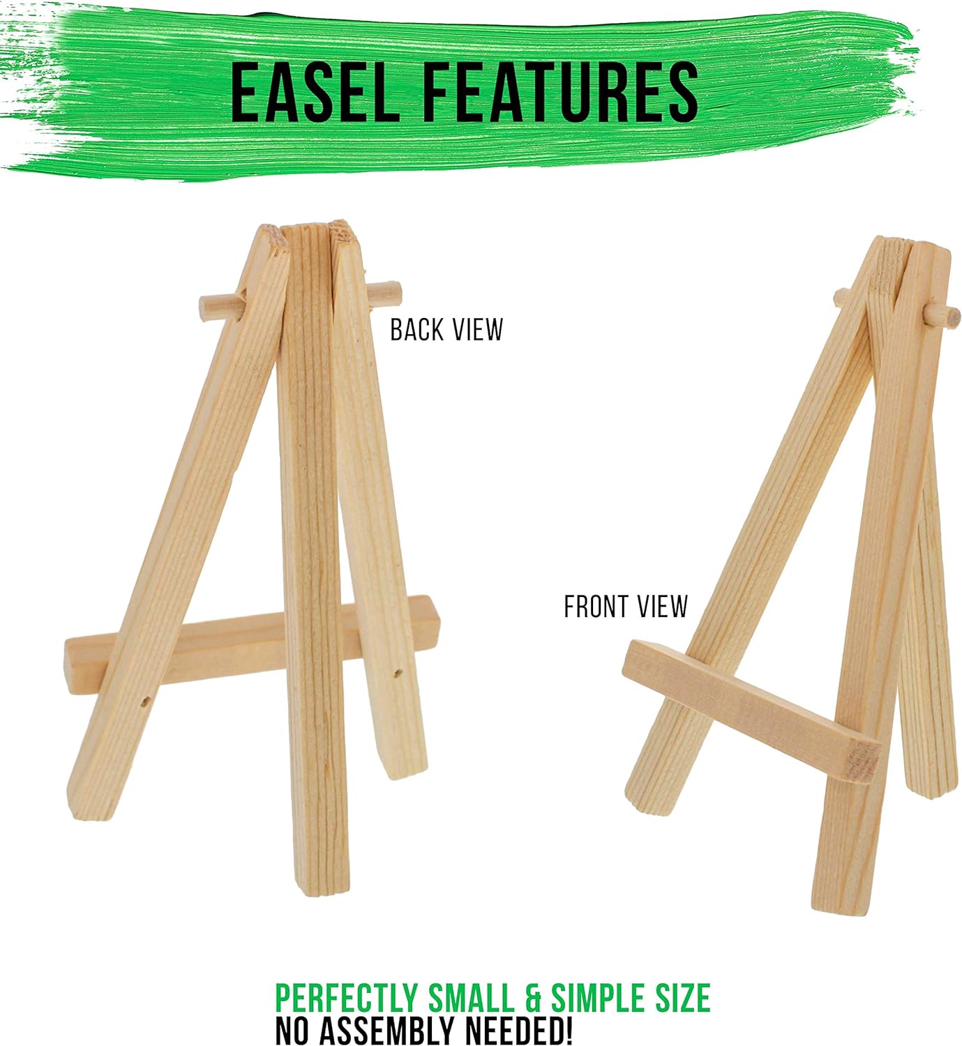 U.S. Art Supply 2" x 3" Stretched Canvas with 5" Mini Easel Kit (12 Pack) - Natural Wooden A-Frame Tabletop Display Stand, Mini Easel Stand - Small Easels for Display, Small Canvases, Crafts, Photos
