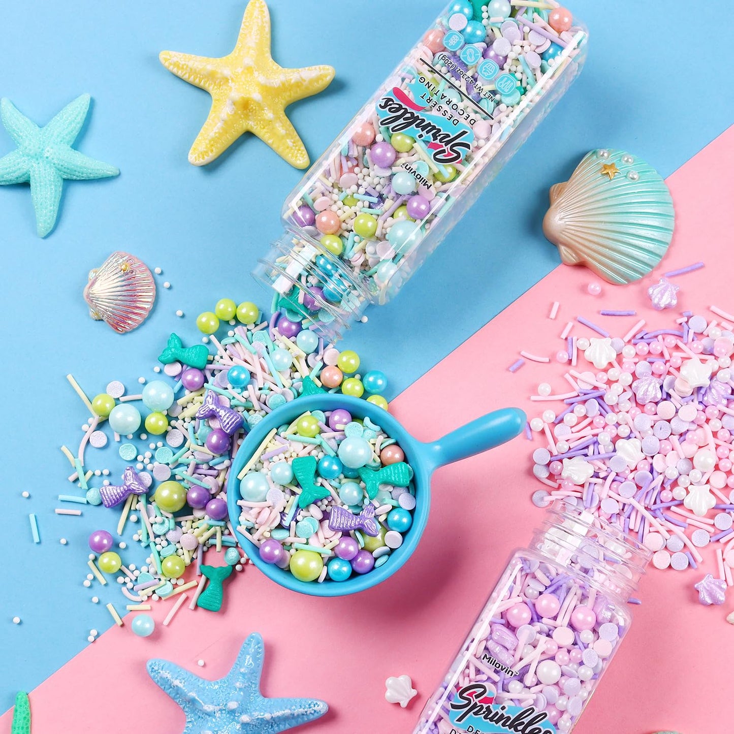 Edible Mermaid Sprinkles for Cake Decorating, Mermaid Cupcake Decorations, Pearl Sprinkles, Jimmy for Cupcakes, Cookies, Chocolate, Candy, and Ice Cream Topping(120g/4.23oz)