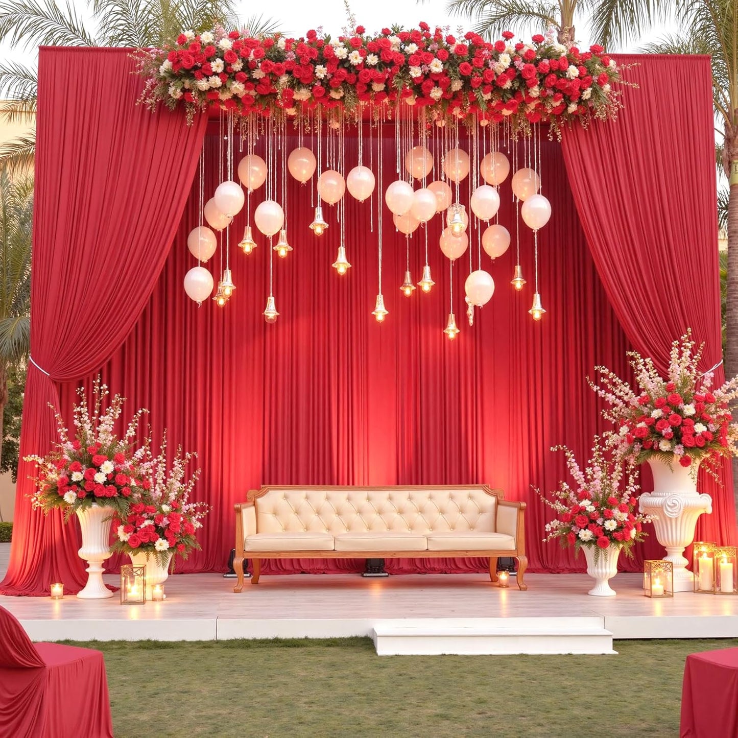 50×14ft Wrinkle Free Red Backdrop Curtain for Wedding Parties,10 Panels 5×14ft Height Soft Silky Polyester Backdrop Drapes Photo Back Ddrop Curtains for Events Photography Christmas Background Cloth