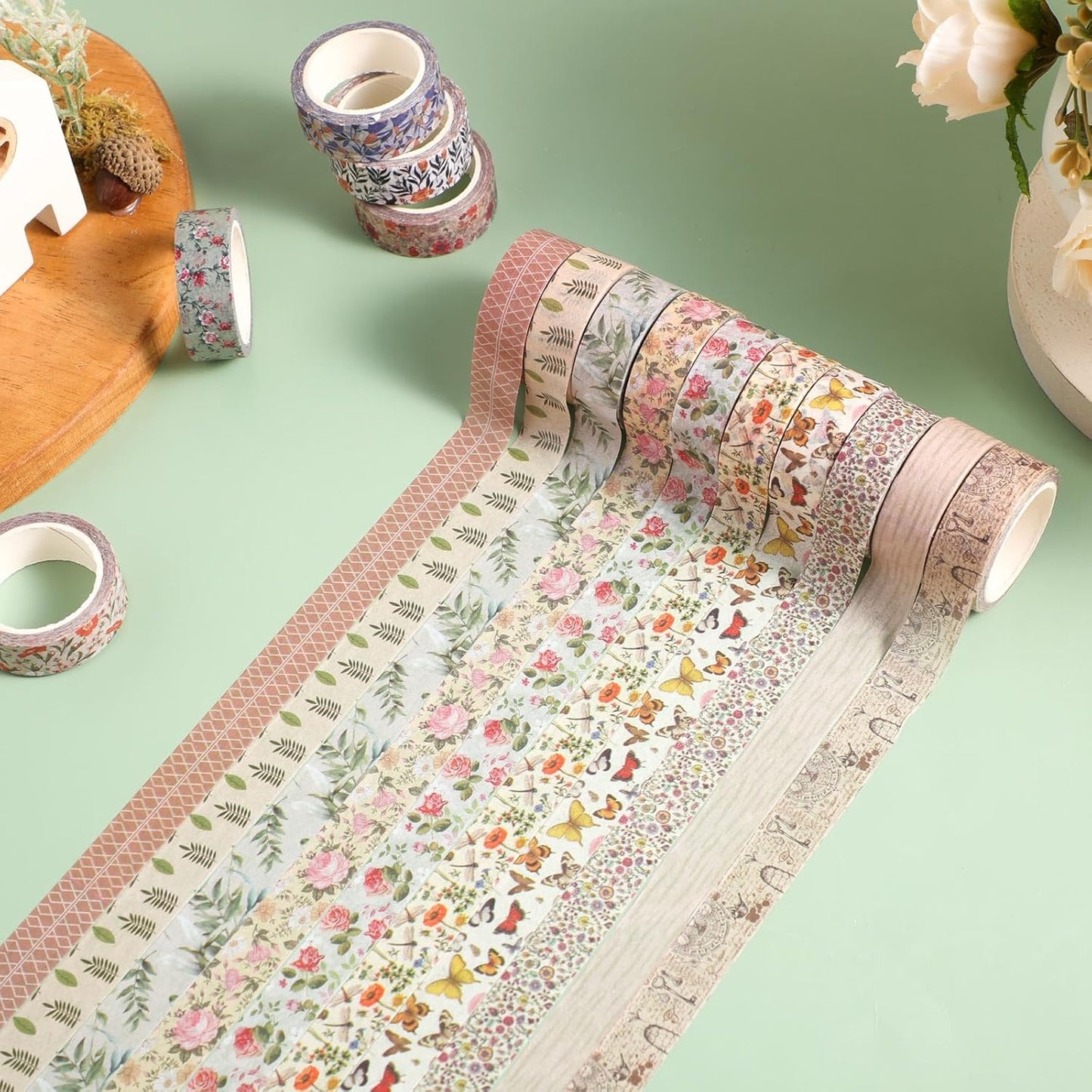 TaoBary 33 Rolls Holiday Plaid Washi Tape, 15 mm Seasonal Washi Tape Set Bohemian Colorful Vintage Cute for Card Wrapping Craft(Vintage Style)