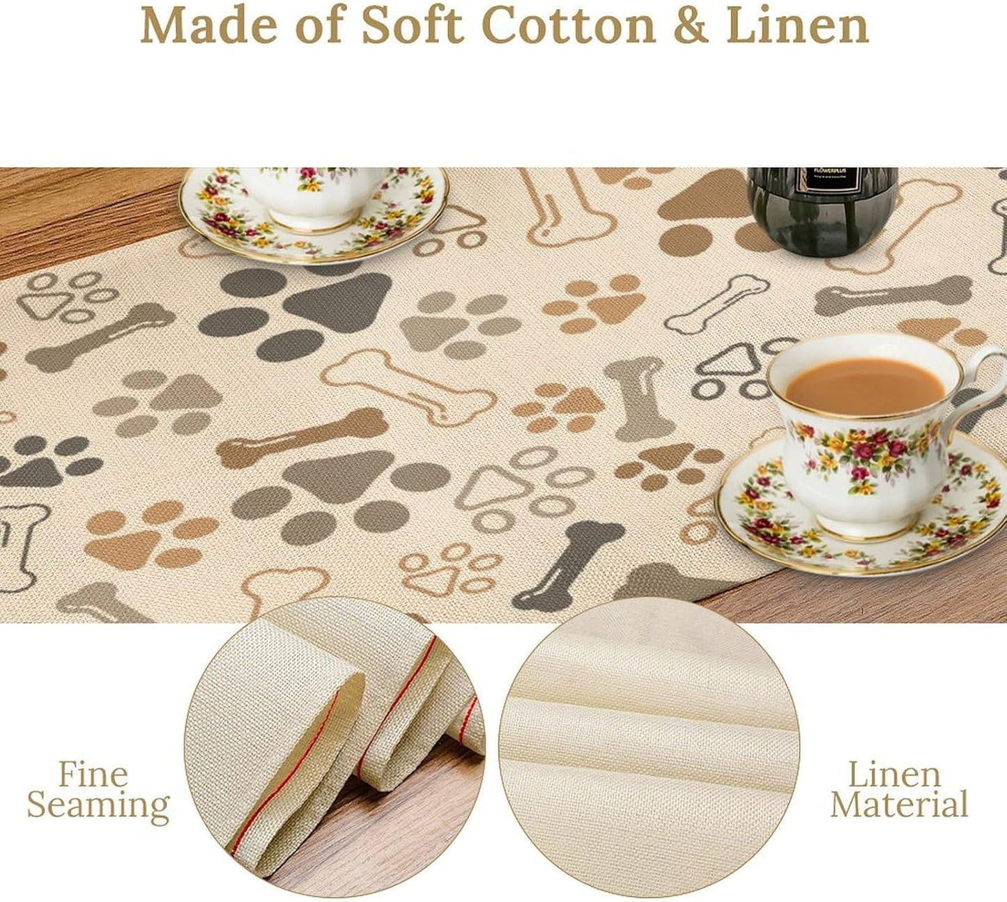 Dog Paw Table Runner,Kids Teens Cute Pet Animal Footprint Theme Pattern Print Tablecloth Burlap for Hotel Indoors Outdoor Dining Room Kitchen Home Decor,W13X L90 in