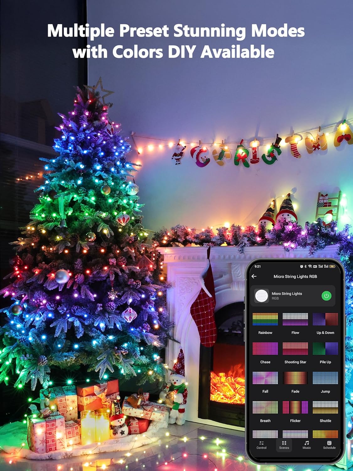 BrizLabs Smart Christmas Lights, 66ft 200 LED Color Changing Xmas Lights Work with Alexa & Google Home, Rainbow Fairy Light Dimmable Halloween Decorative Lighting Green Wire for Xmas Halloween Party