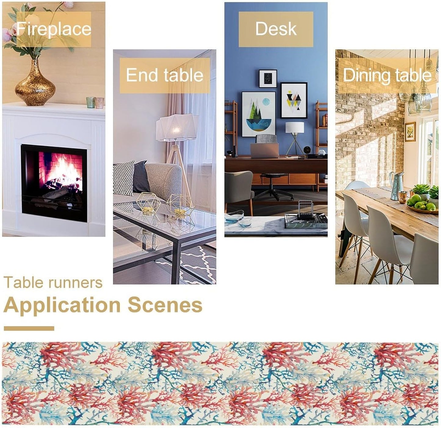 Blue Beach Table Runner, Tropical Ocean Coast Table Runner, Seashell Seasonal Nautical Restaurant Coffee Table Decorations for Home Holiday Party Indoor Outdoor 13x90 Inch