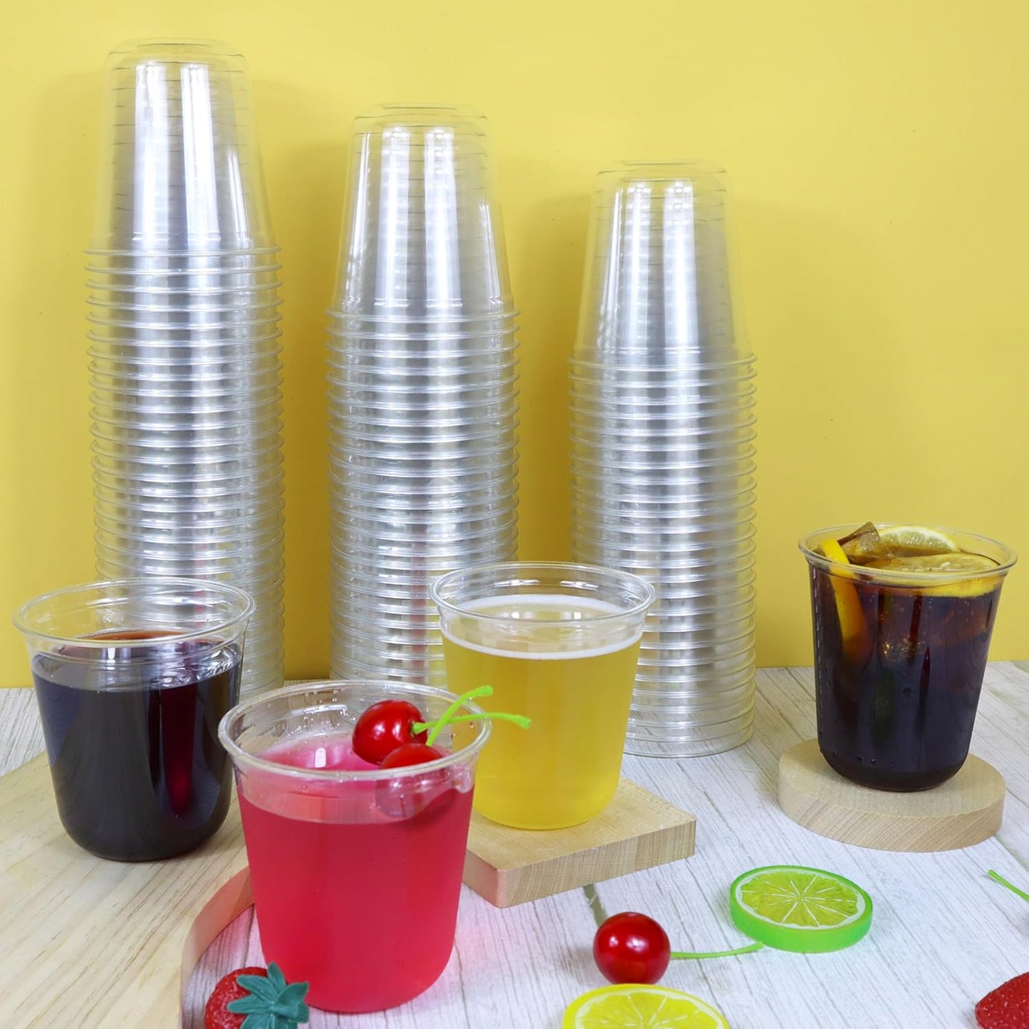 100 Pcs Disposable Stemless Glasses 12oz Plastic Cups PET Disposable Drinking Cups Cold Party Plastic Wine Glasses Classic Cup for Birthday Wedding Cocktail Halloween Christmas Party Supplies (Clear)