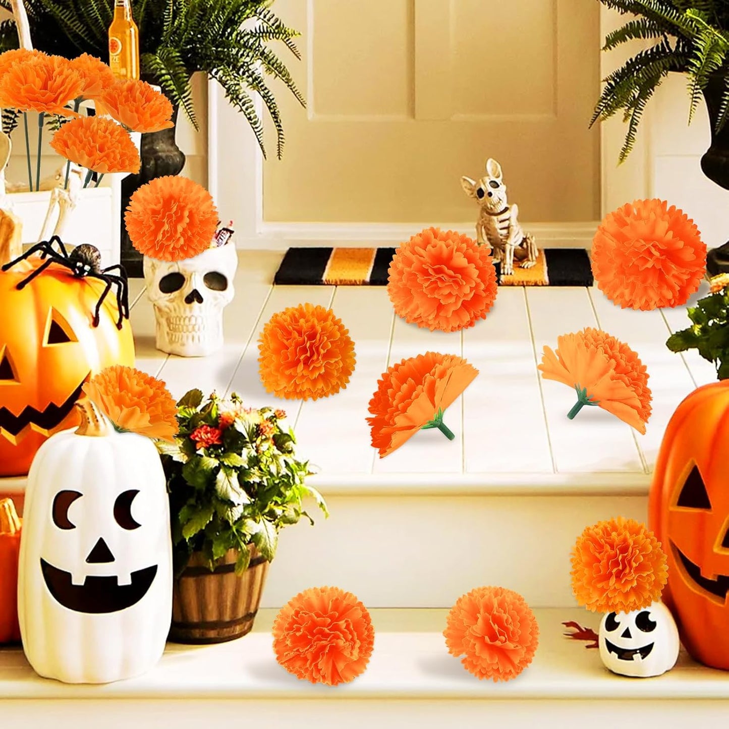 Hananona 201Pcs Artificial Marigold Flower Heads Bulk, Silk Marigold Bulk Fake Flowers for Dia De Los Muertos Decor DIY Marigold Garland Day of The Dead Decorations