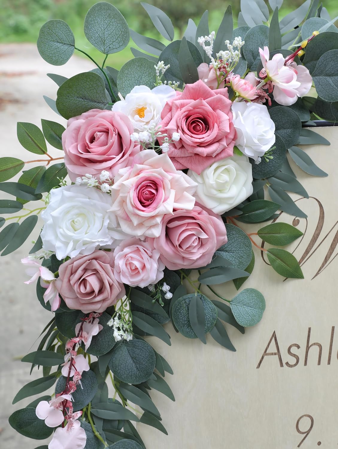 ponatia Artificial Wedding Arch Flowers (Pack of 2), Dusty Rose Wedding Flowers for Wedding Welcome Signs Floral Decorations and Wedding Reception Ceremony Decor (Dusty Rose & Pink & Ivory)