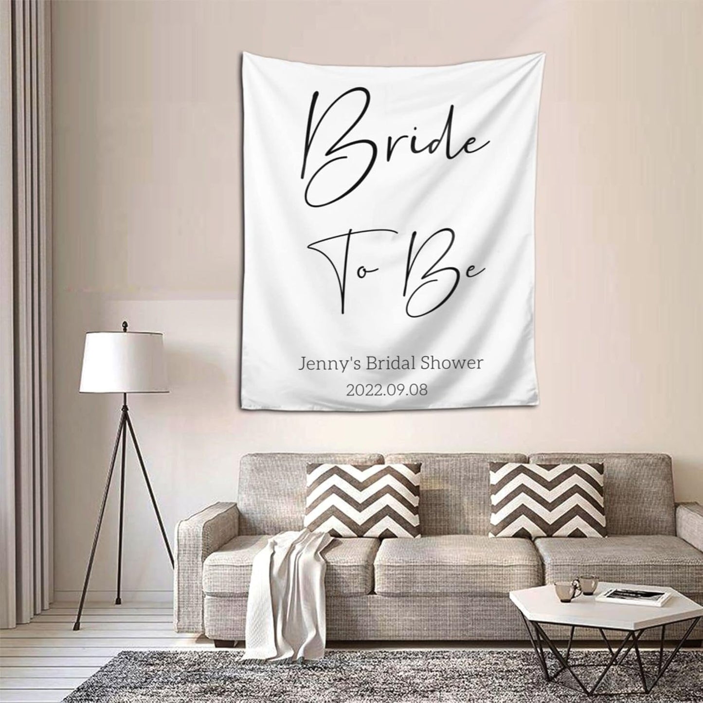 Bride to Be Backdrop - Custom Tapestry With Names and Date, Personalized Calligraphy Banner for Bridal Brunch, Shower, Engagement, Bachelorette Party - Future Mrs Reception