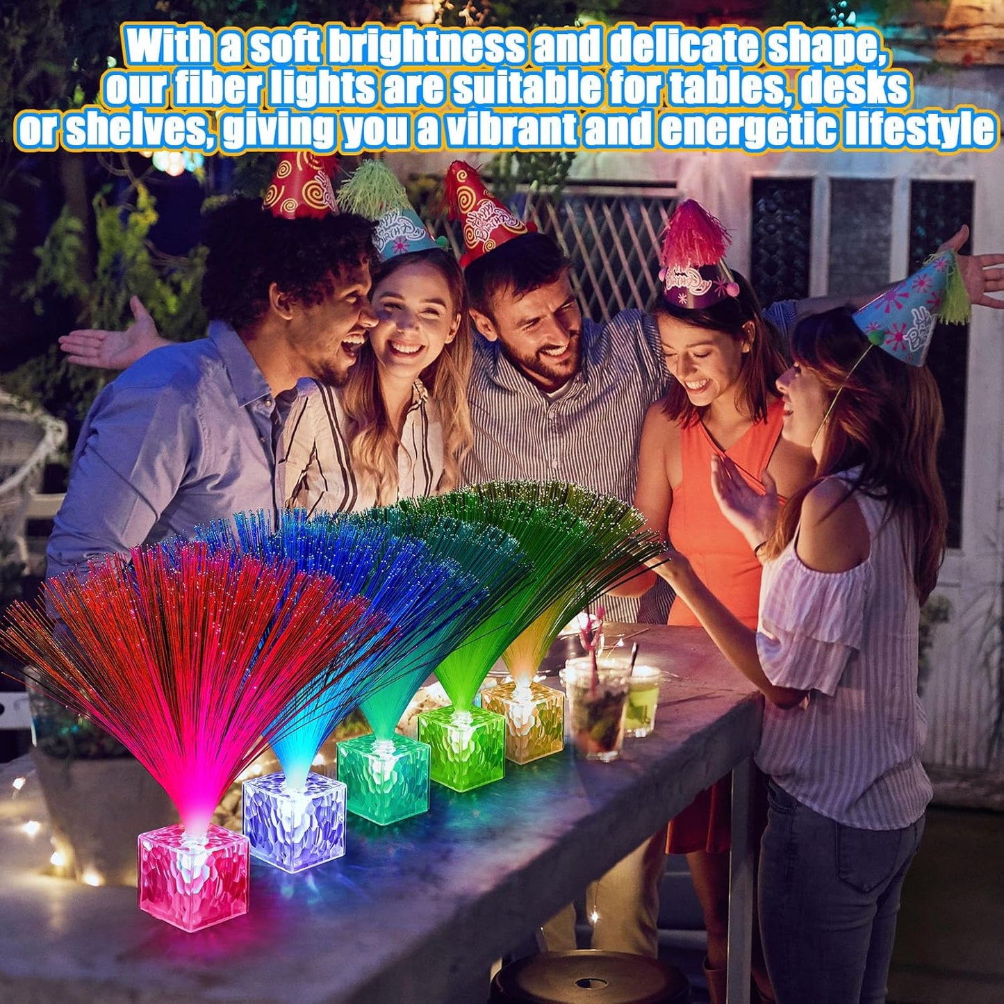 Amylove 8 Pcs Mini Fiber Optic Lamps Bulk Small LED Light up Table Centerpieces for Party Event Decorations with Crystal Base Battery Powered for Glow in The Dark Favors Supplies (9 Inch,Clear)