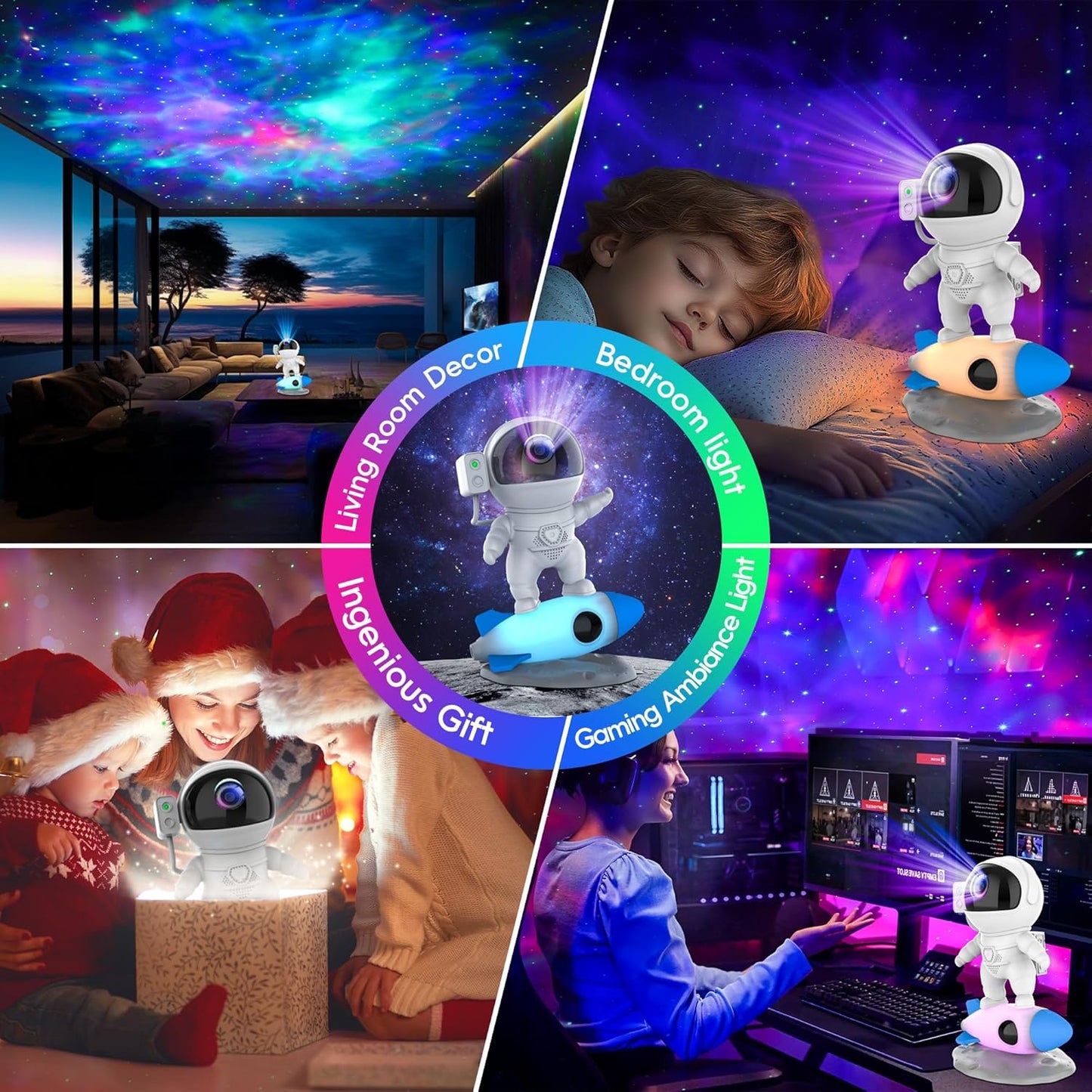 FlyEagle Astronaut Galaxy Projector, Star Nebula Projectors with Rocket Lamp, Night Lights LED Star Projector for Bedroom, Remote Control, White Noises, Bluetooth Speaker for Bedroom
